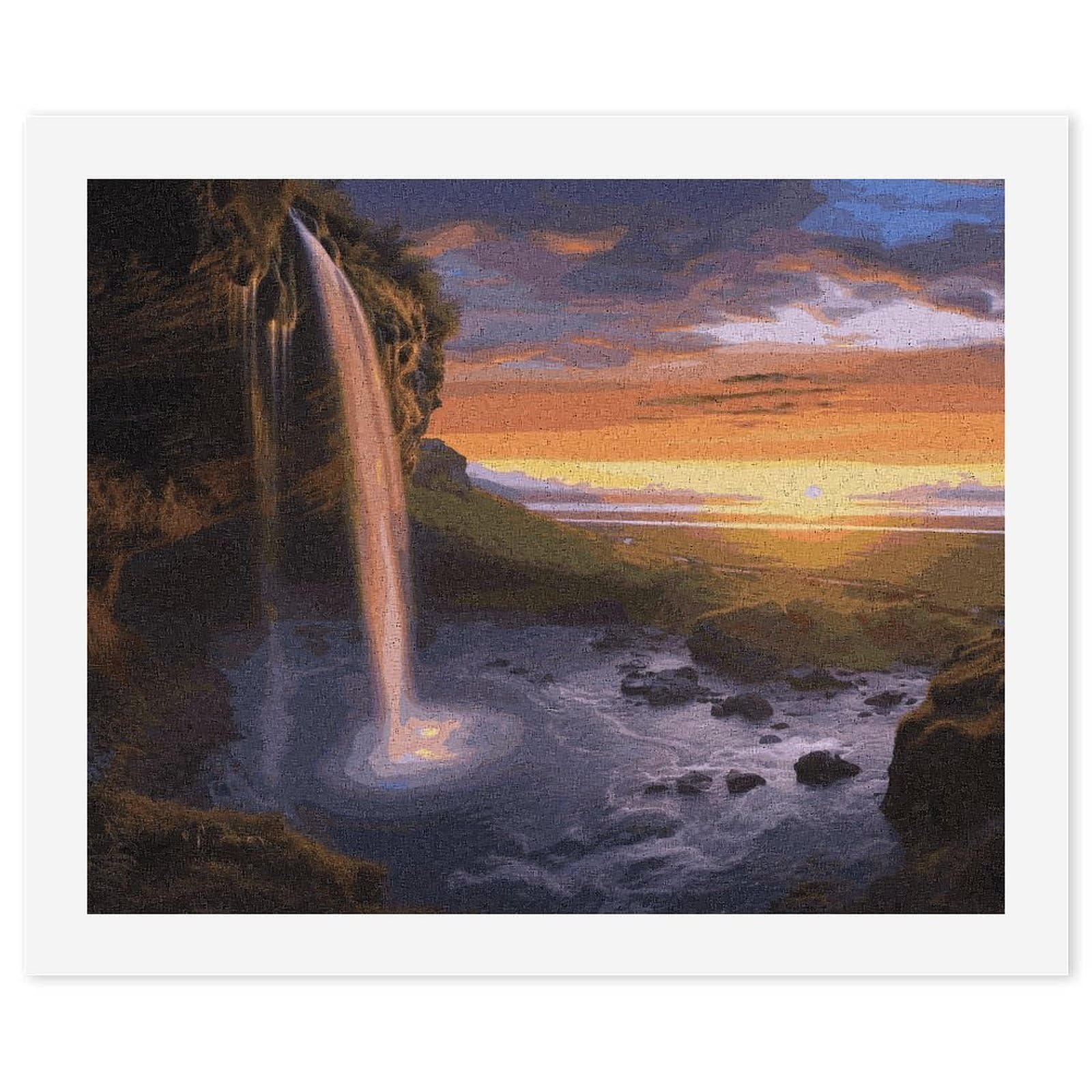 LDGSUPH Waterfall at Sunset Paint by Numbers Kits for Adults Beginners Exquisite Digital Oil Painting Kits Painting Anti-fading Canvas Wall Art DIY Gift for Home Wall Decor