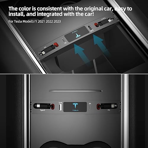 Miniatura 2 de Tesla USB Hub for 2021 2022 2023 Tesla Model 3 Model Y,Retractable Hub Docking Station with Fast Charging Cable Multi Port,Tesla Accessories Docking