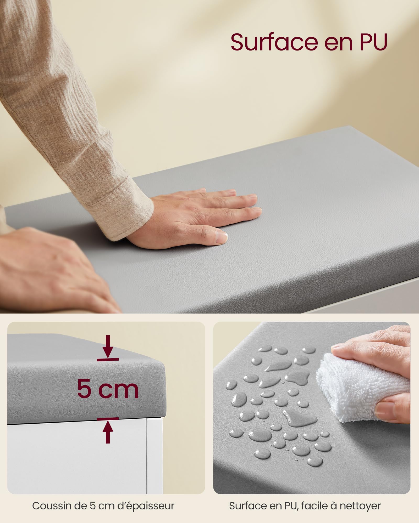 VASAGLE Custos Collection - Banc à Chaussures, Meuble à Chaussures, Siège Rembourré, Banc d’Entrée, Compartiments, pour Entrée, Chambre, Salon, Blanc Nuage et Gris Tourterelle LHS020W01V1
