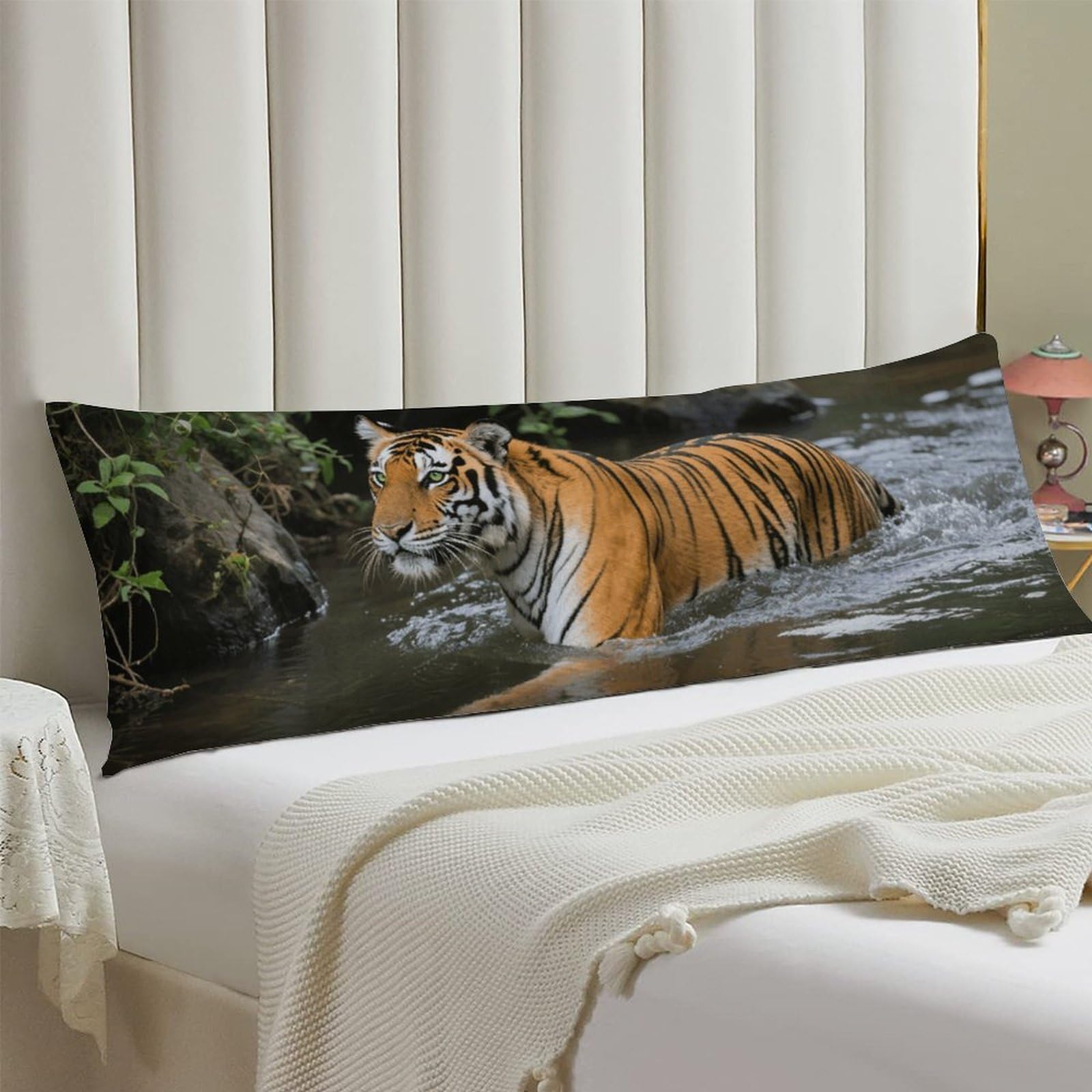 Body Pillow Cover 20x54 Long Pillow Case with Invisible Zipper Breathable Microfiber Tiger Swimming Pillowcase Soft Cozy Protector for Bedroom Couch Sofa Bed Home Decor All Seasons