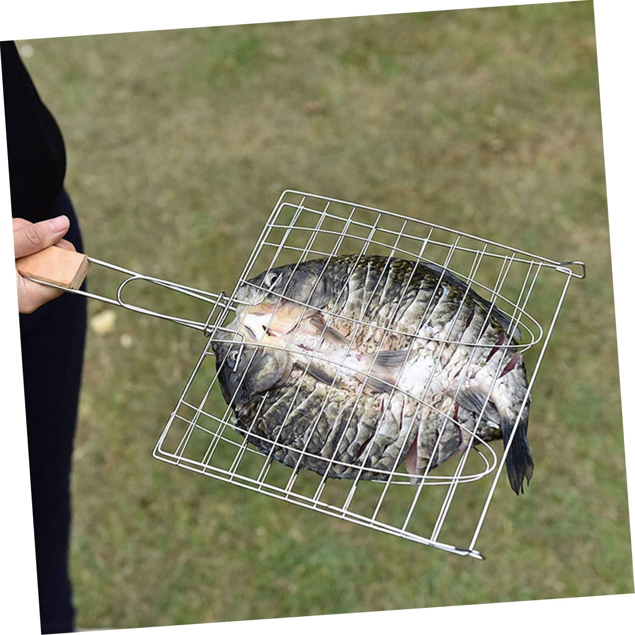 Zestaw narzędzi do grillowania na świeżym powietrzu – kosz do grillowania ryb, wytrzymałe szczypce i stojak do grilla, do idealnie ugotowanej wołowiny, kurczaka i kiełbasy, idealny na kemping i