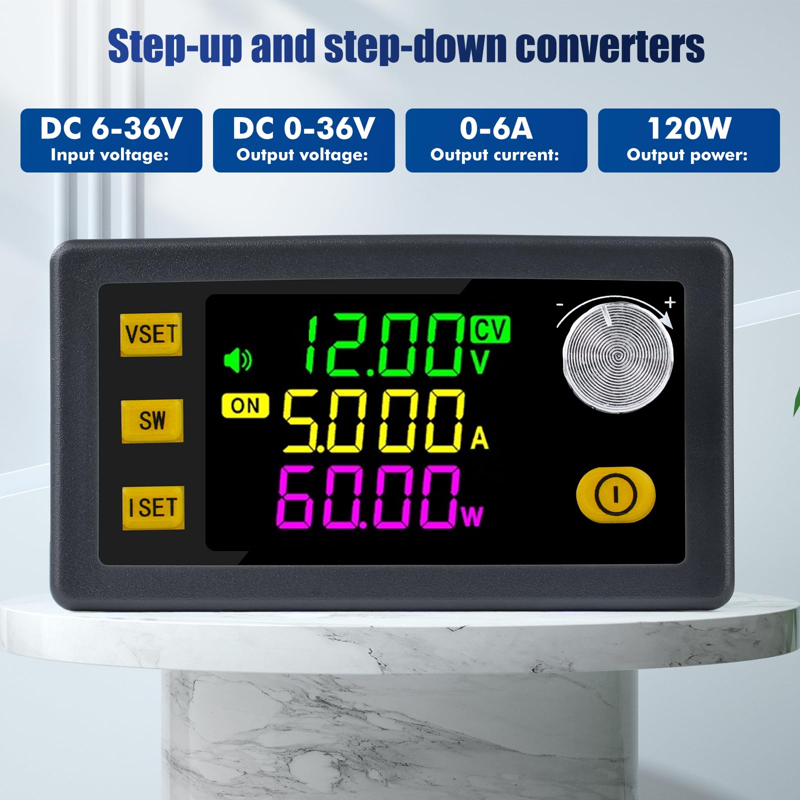 Jadeshay Régulateur de Tension 12V DC 6-36V à DC 0-36V 120W 6A Régulateur réglable Convertisseur DC Convertisseur Abaisseur DC Convertisseur Élévateur Convertisseur de Tension 12V avec écran LCD