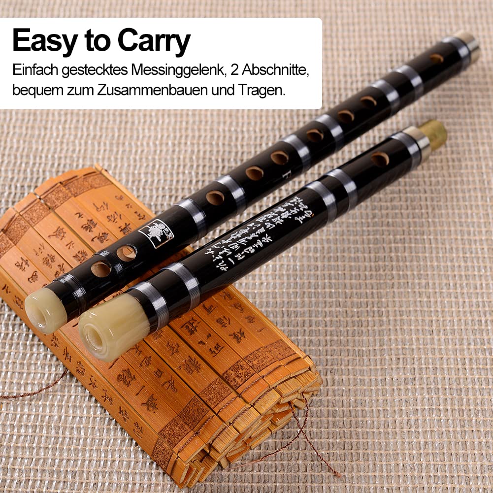 Tyuodna China Bambusflöte SteckbareTaste F Traditionelle chinesische Musikinstrumente Dizi Bitter Bambusmit Membran und Schutz-Set (Schwarz)