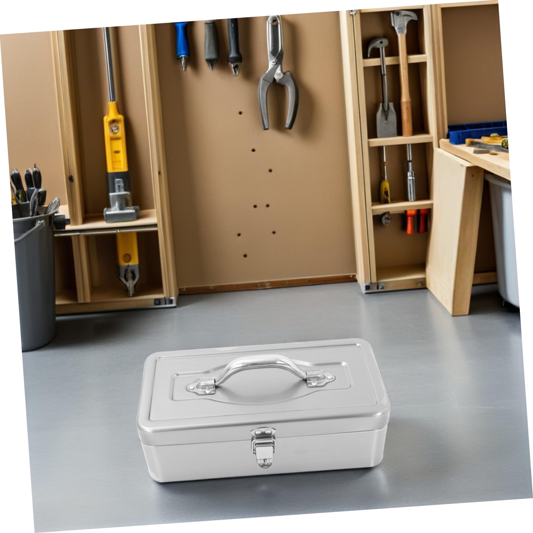 Cassetta Portautensili in Acciaio Inox Resistente Grande Capacità con Maniglia Ergonomica Organizer Multiuso per Garage Officina e Casa Contenitore Utensili Pesanti Portatile