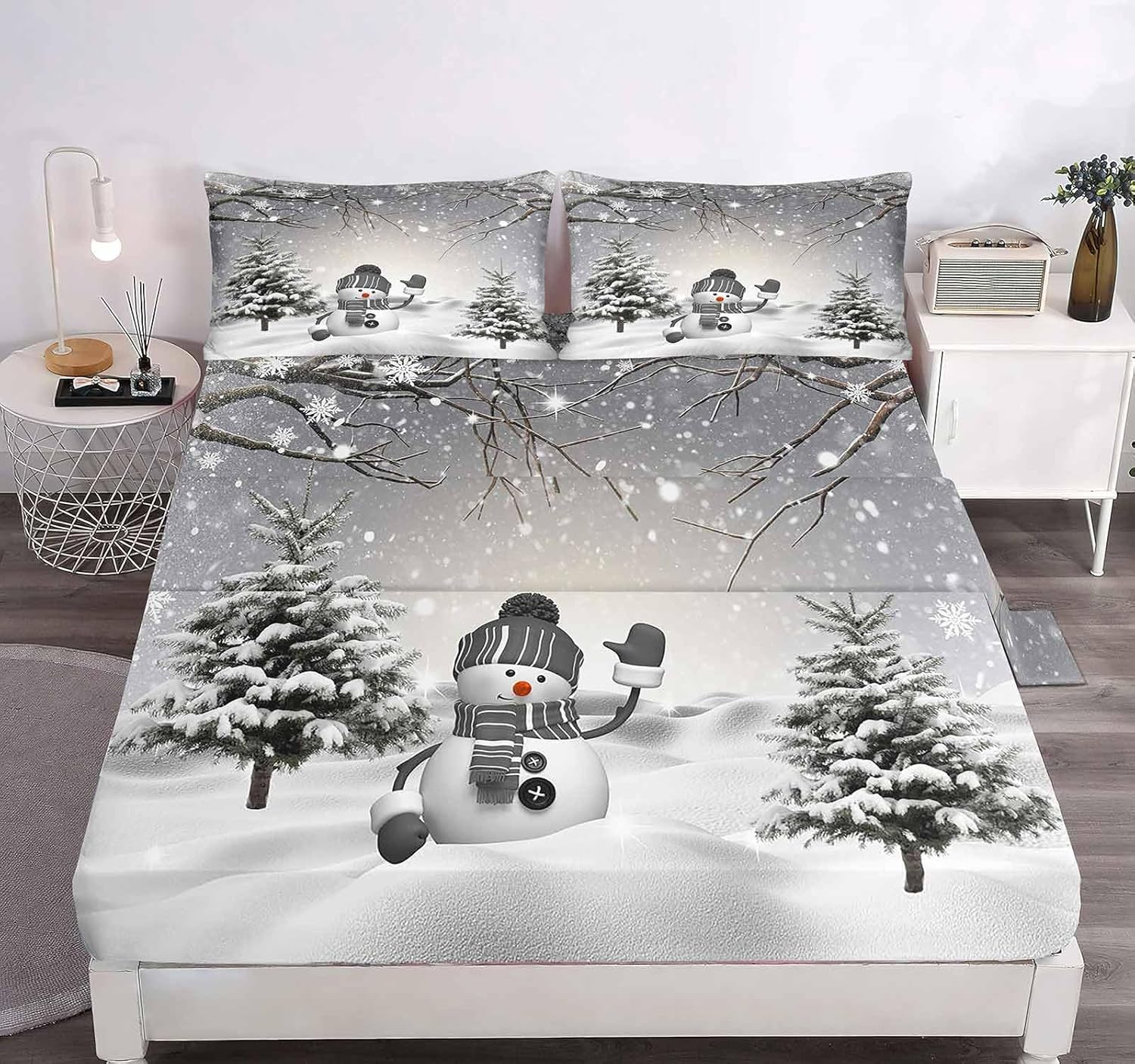LUVIVIHOME 4PCS Red Truck Sheets Set, Full Bed Sheets, Beige Sheets, Rustic Farmhouse Poinsettia Xmas Tree Winter Holiday New Year Christmas Bedding, 1 Fitted Sheet & 1 Flat Sheet with 2 Pillowcases