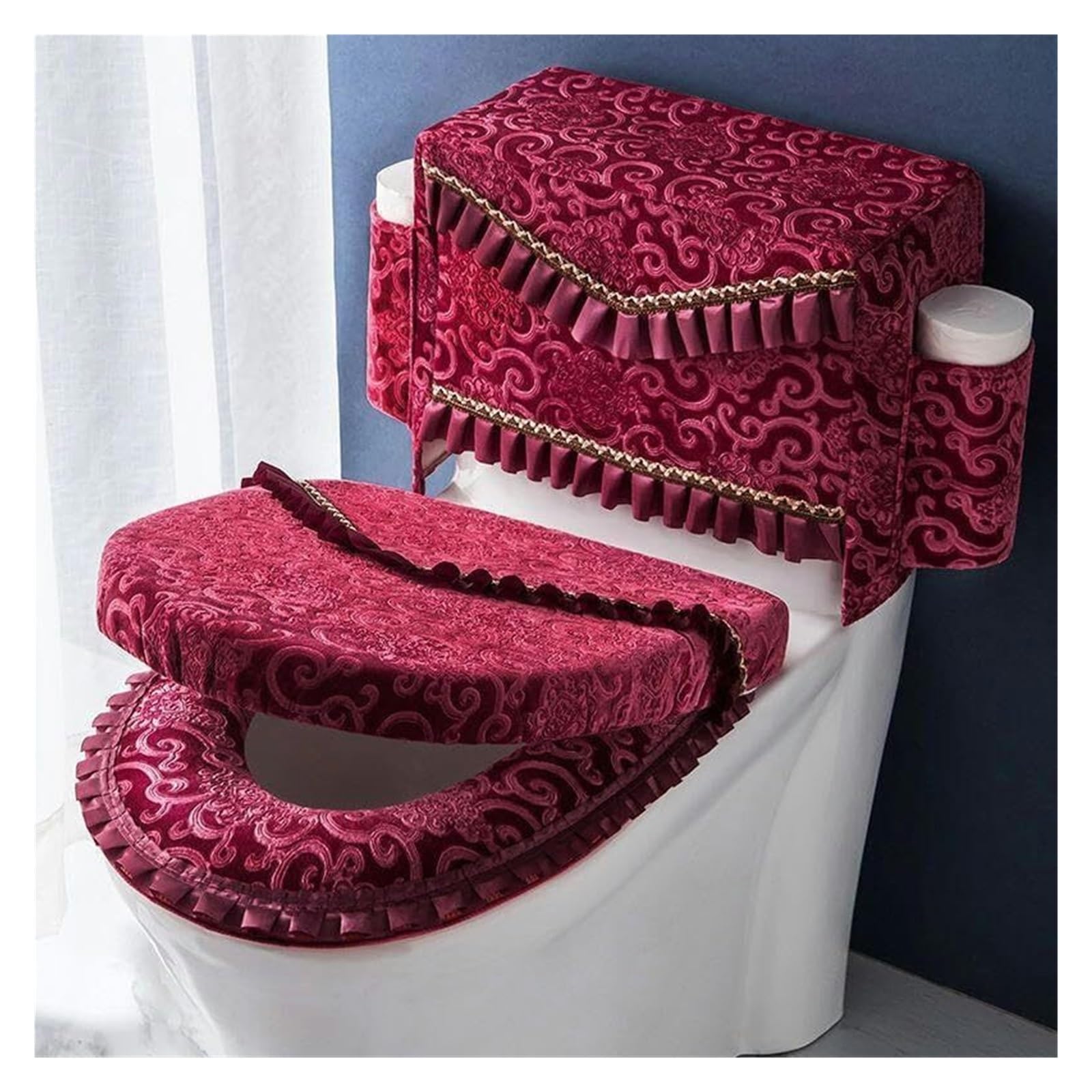 Juego de funda y cojín para asiento de inodoro con bolsillos para mayor comodidad y protección