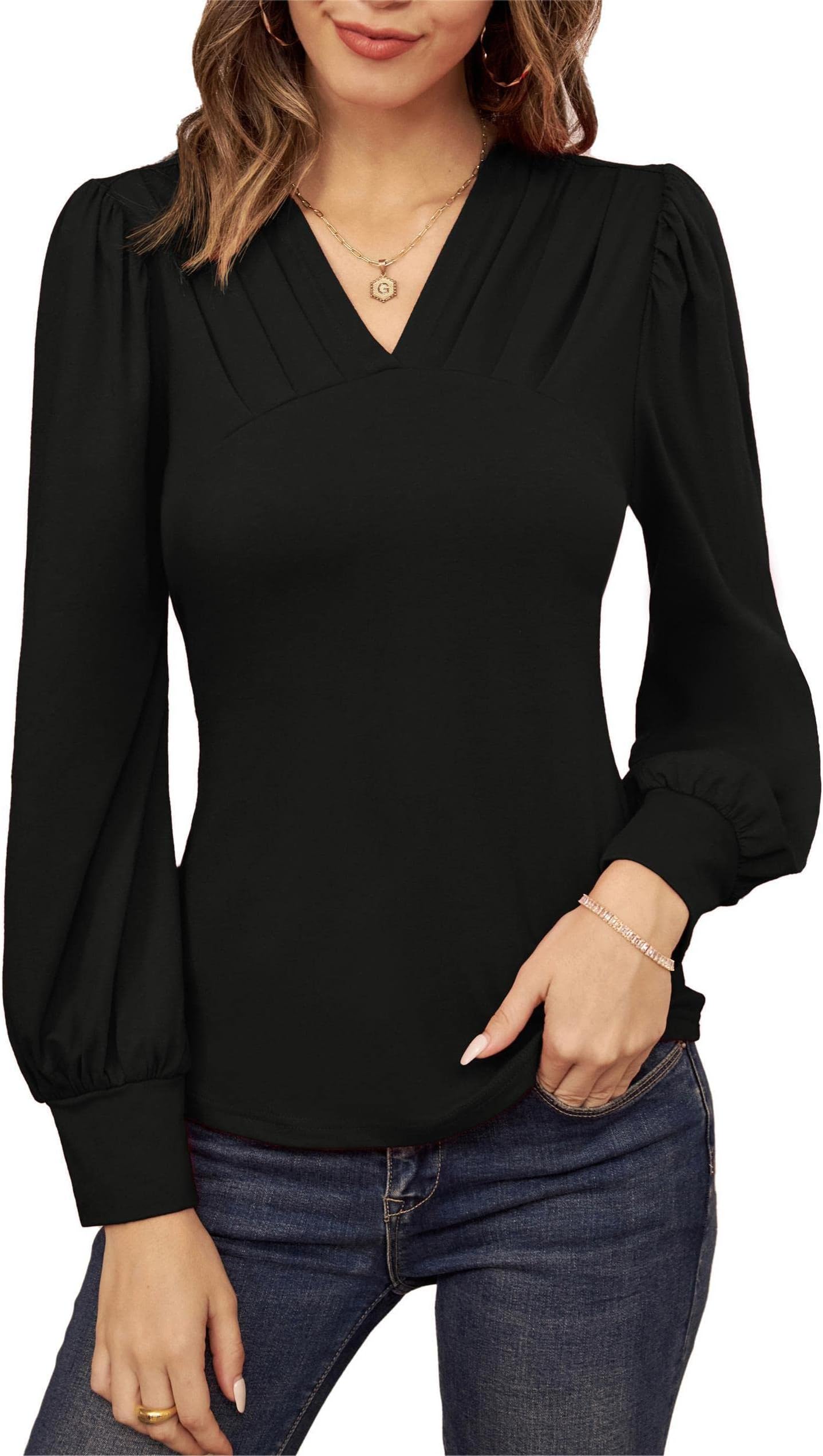 GRACE KARINWomen Casual V Neck Tops Long Sleeve Elegant Blouse Tunic Tops