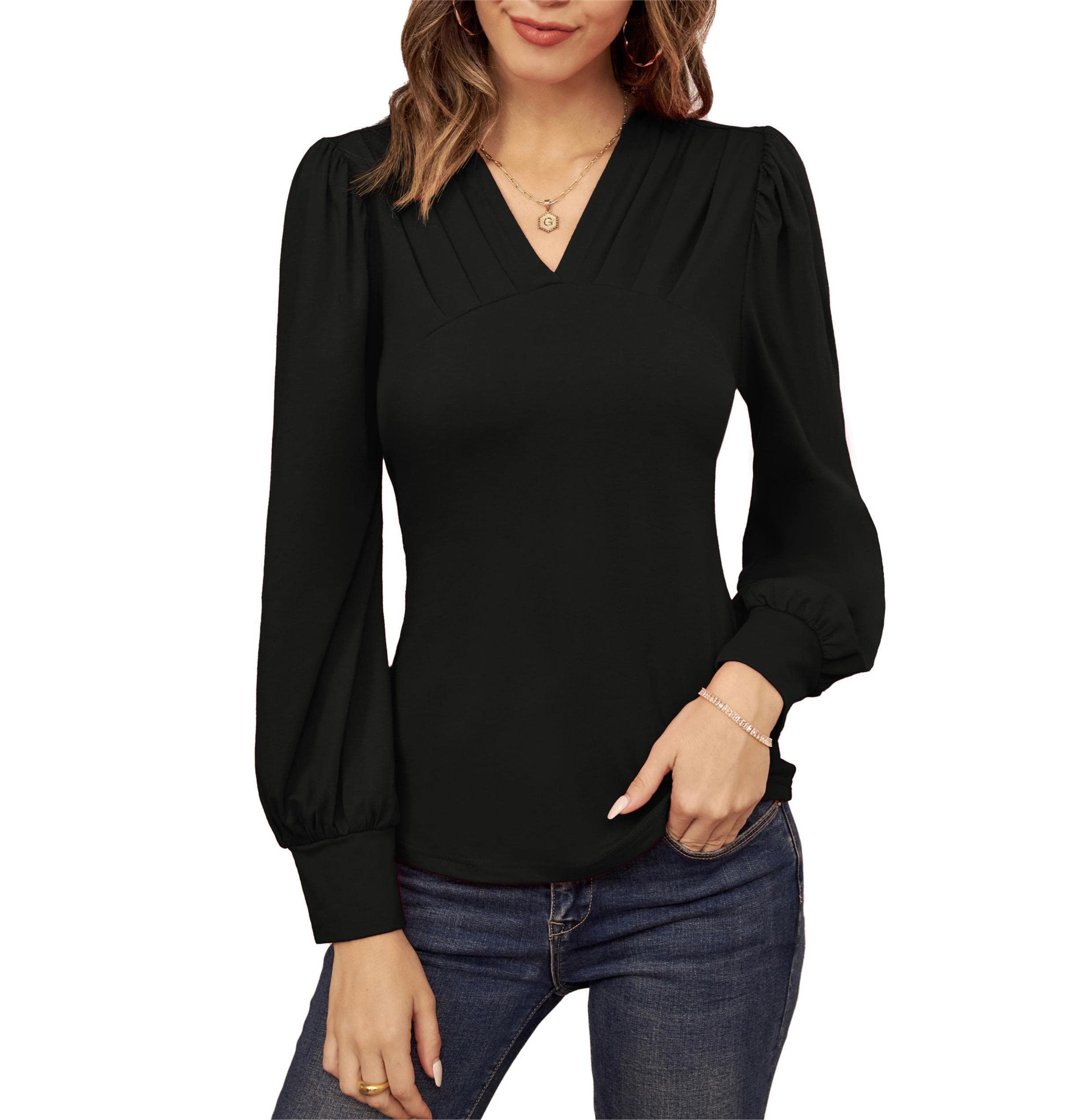 GRACE KARINWomen Casual V Neck Tops Long Sleeve Elegant Blouse Tunic Tops