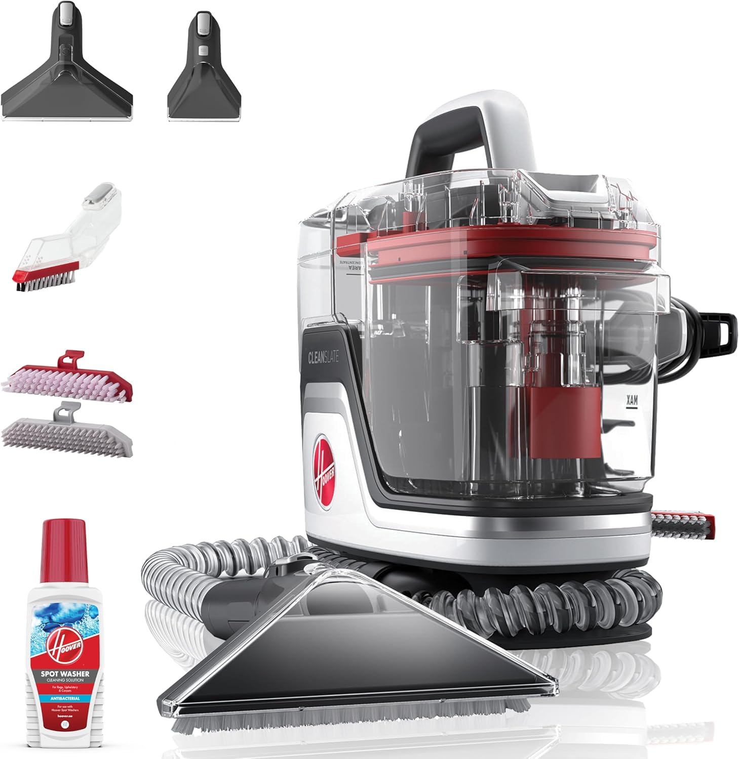 Hoover Cleanslate Spot Washer, Powerful Carpet & Upholstery Multi-purpose Spot Cleaner, Removes Tough Stains, Portable, Kills over 99% of Bacteria, Tools to clean every Mess (Red)