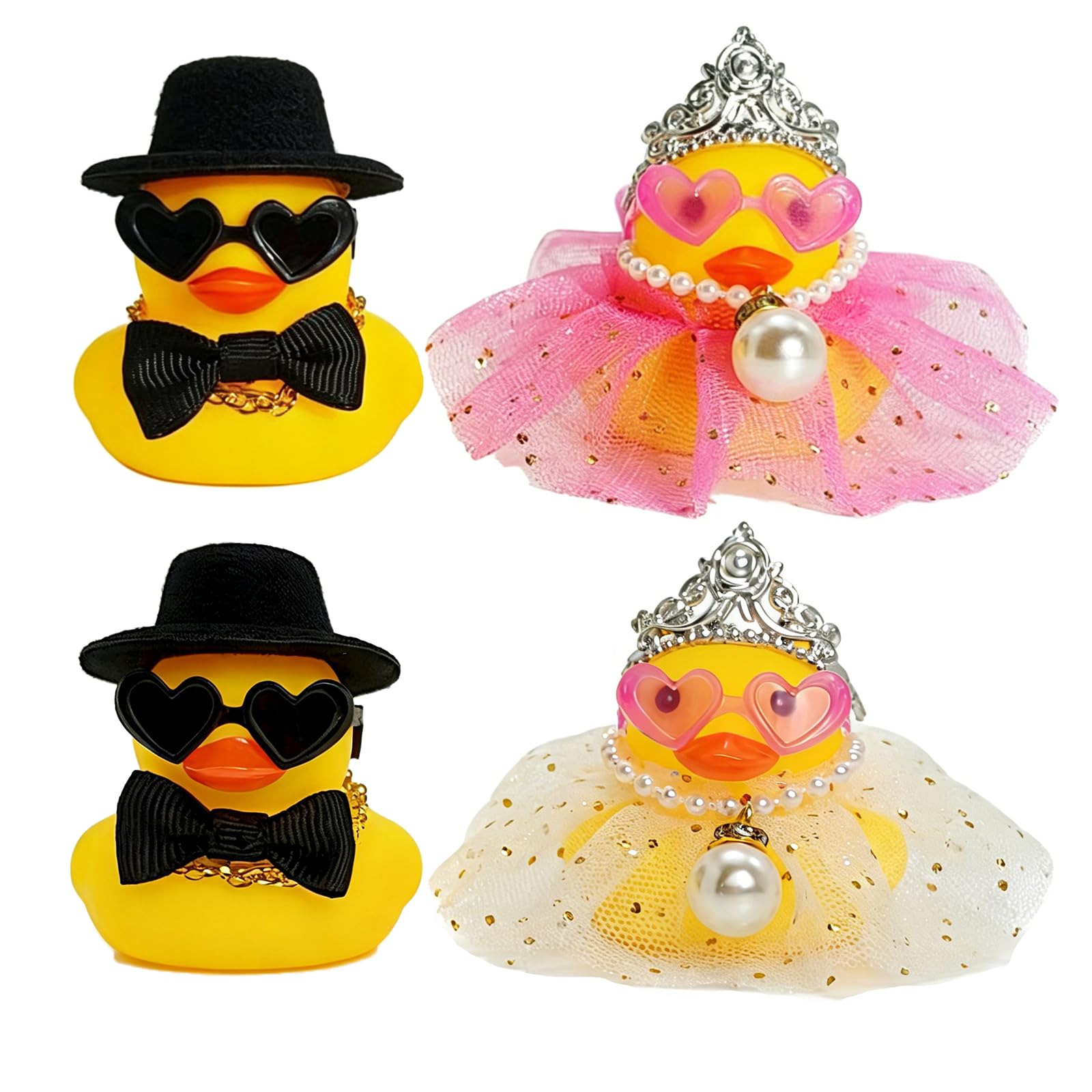 Groom Rubber Duck, Wedding Cake Toppers Bride and Groom, Duck Cake Topper, Bride and Groom Cake Topper, Wedding Car Decorations, Set of 4 Yellow and Pink Ducks with Bow Tie and Star Skirt