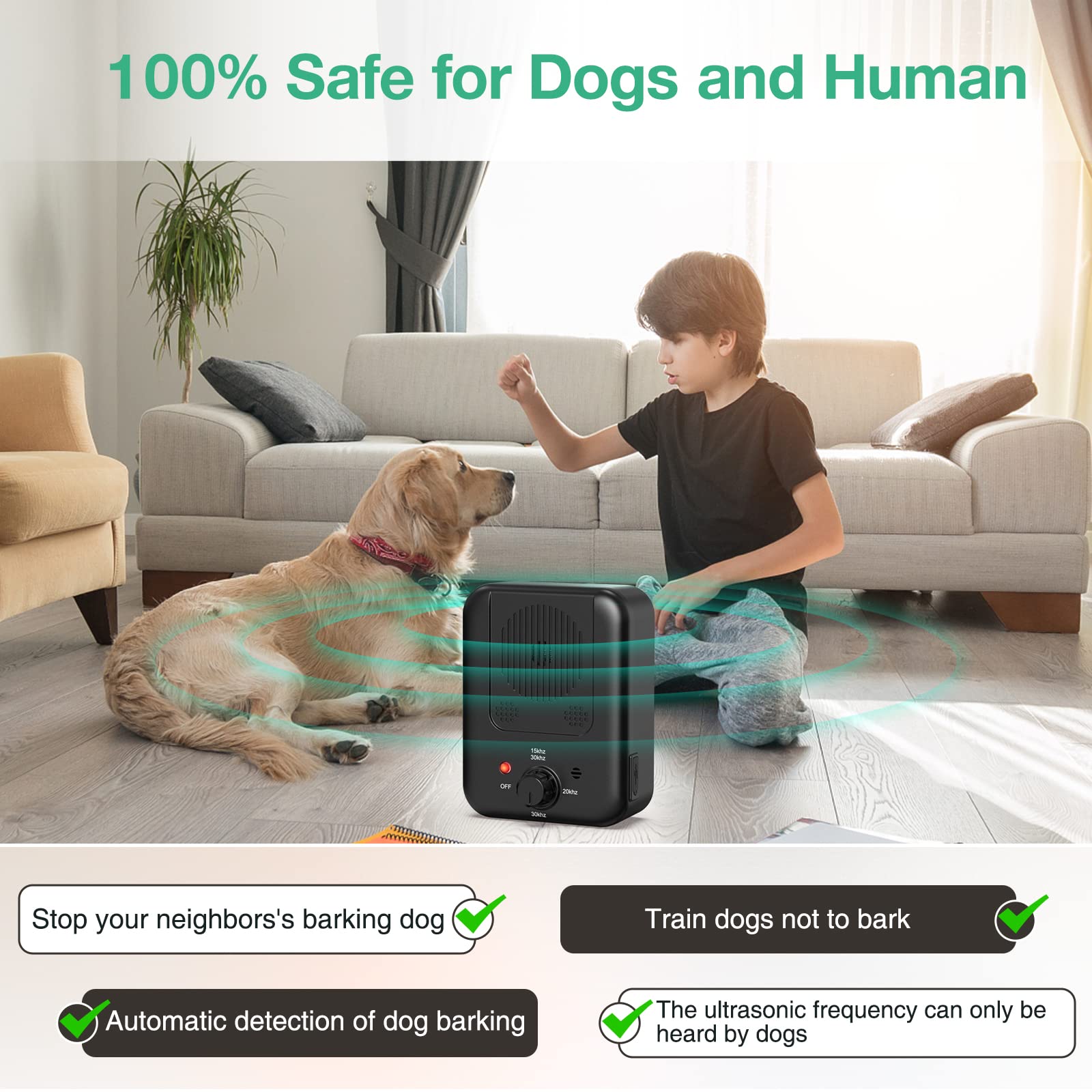 Dispositivo antiladridos para perros, 3 modos de dispositivos disuasivos recargables de ladridos de perro, caja de ladridos efectiva de 30 pies con frecuencia ajustable y rango para caminar