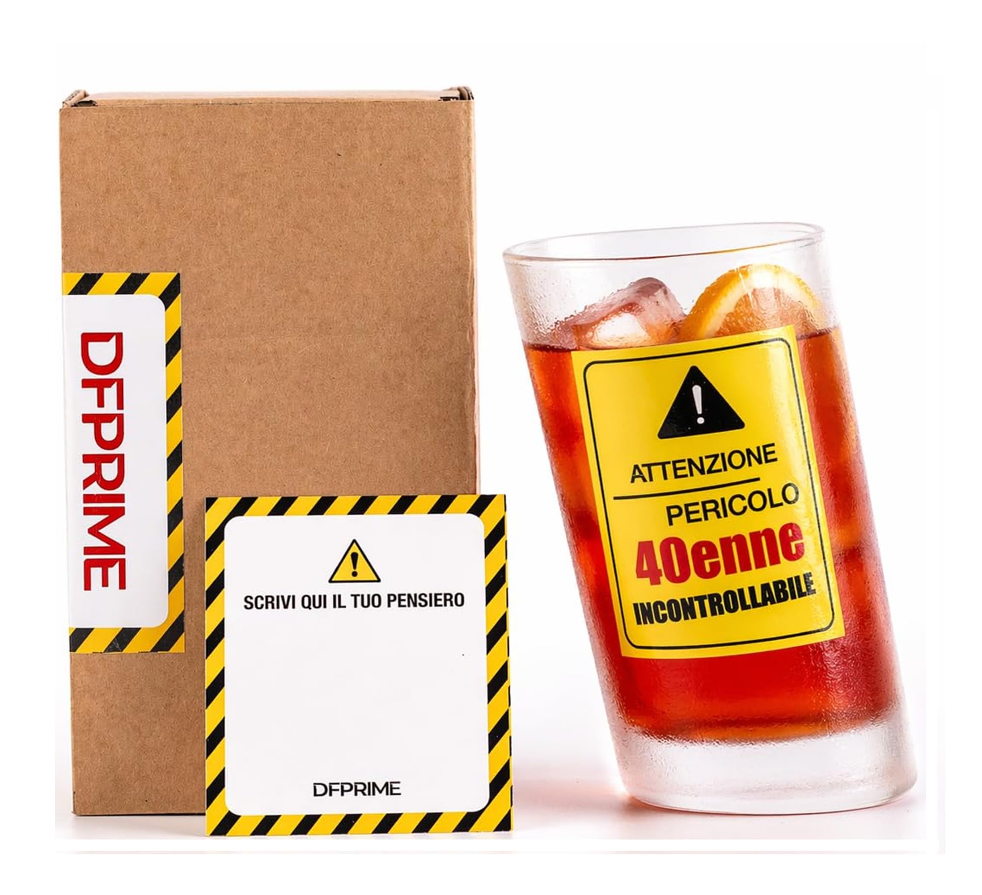 DFPRIME Bicchiere Ubriaco 40 Anni - Regalo 40 Anni Uomo Donna Divertente - Gadget Compleanno 40 Anni Originale - Bicchiere Storto Scherzo Festa - Con Biglietto Auguri