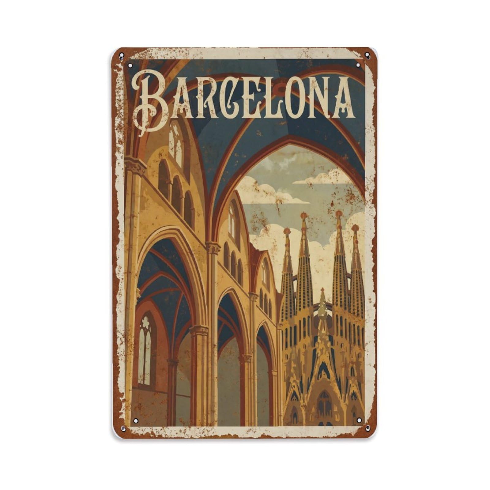 Fqnyr Style Vintage Travel Sanctuaries Spain Religious Metal Tin Sign Plaque Wall Decor For Cafe, Club Bar, Office, Home Garden Metal Poster 8X12inch