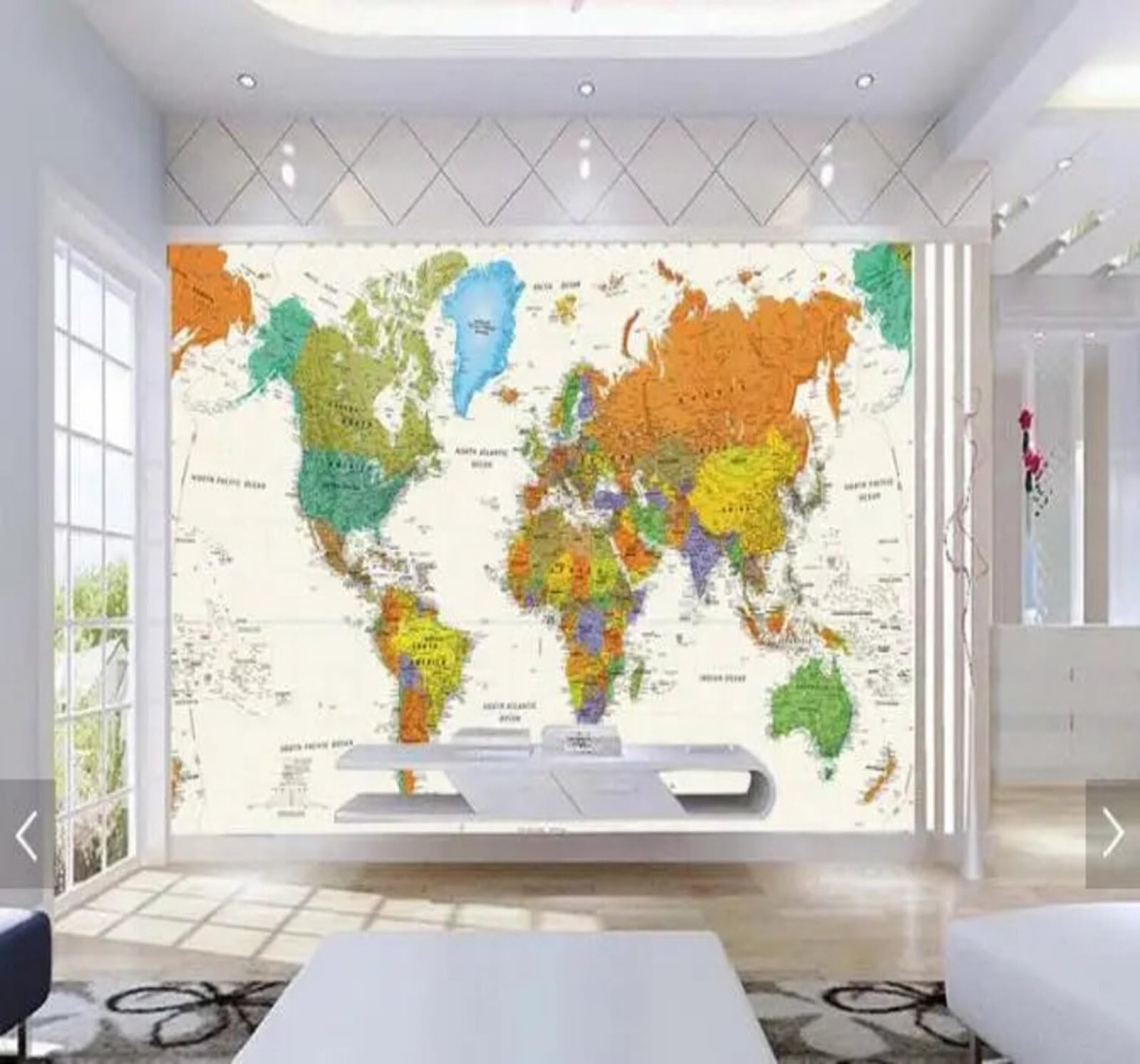 Wallpaper-3D-Xlm 250Cm×170Cm(B×H) Three Dimensional Cartoon Abstract Colourful World Map 3D Wallpaper Easy Install Feature Office Living Room Sofa Bedroom Tv Background Wall Decoration-250Cm×170Cm