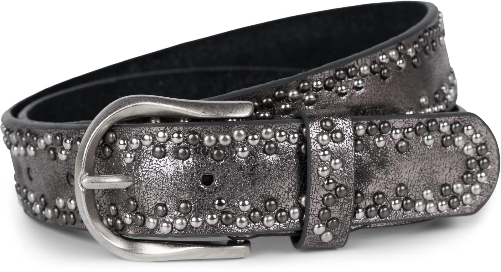 Stylebreaker Women's Antique-Grey Studded Belt With Different Coloured Small Studs, Belt, Shortenable, Unisex 03010071, Colour:, Size:100cm
