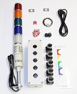 LED Tower Light Station Kit, LED Andon Light Kit KT-5215-102, LED Stacklight Kit, Flashing Capable, 120V, Red/Yellow/Green/Blue/White, 3 Pos Steady/Off/Flashing