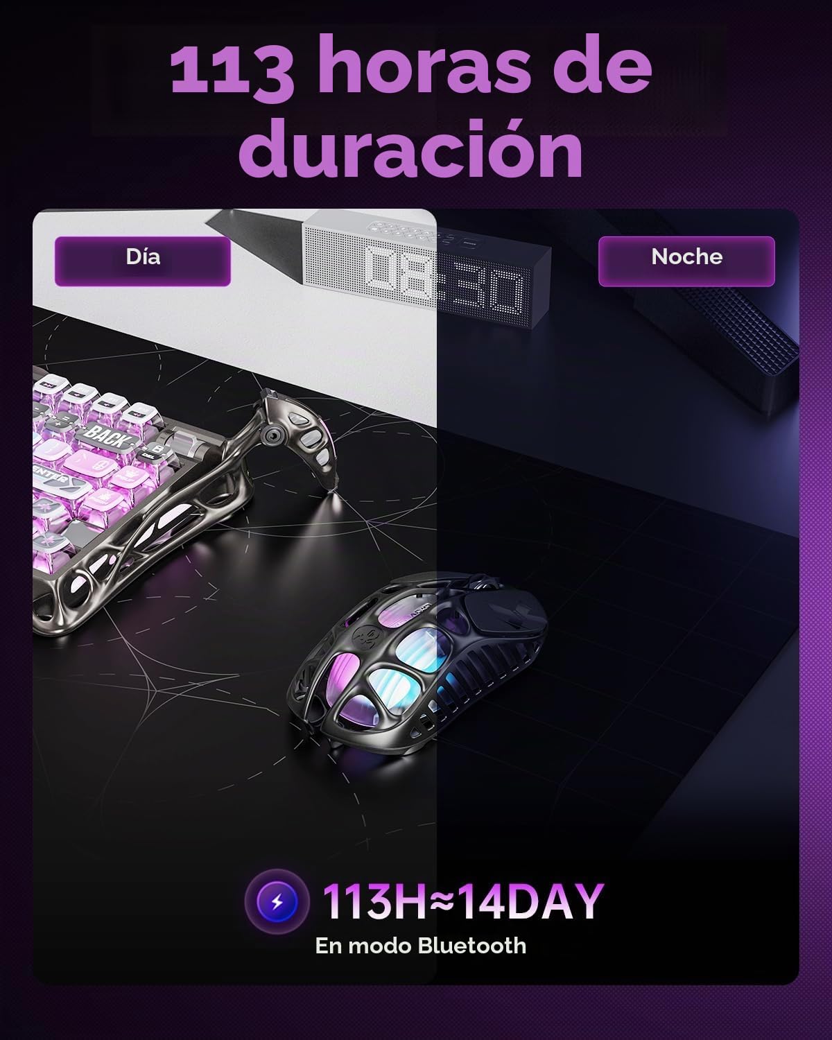 GravaStar Mercury X Pro - Ratón inalámbrico para Juegos, Viene con dongle 8K, Sensor Paw 3950 de 32.000 dpi, tasa de sondeo de 8.000 Hz, Solo 49 g, (Admite 8k, Gris)