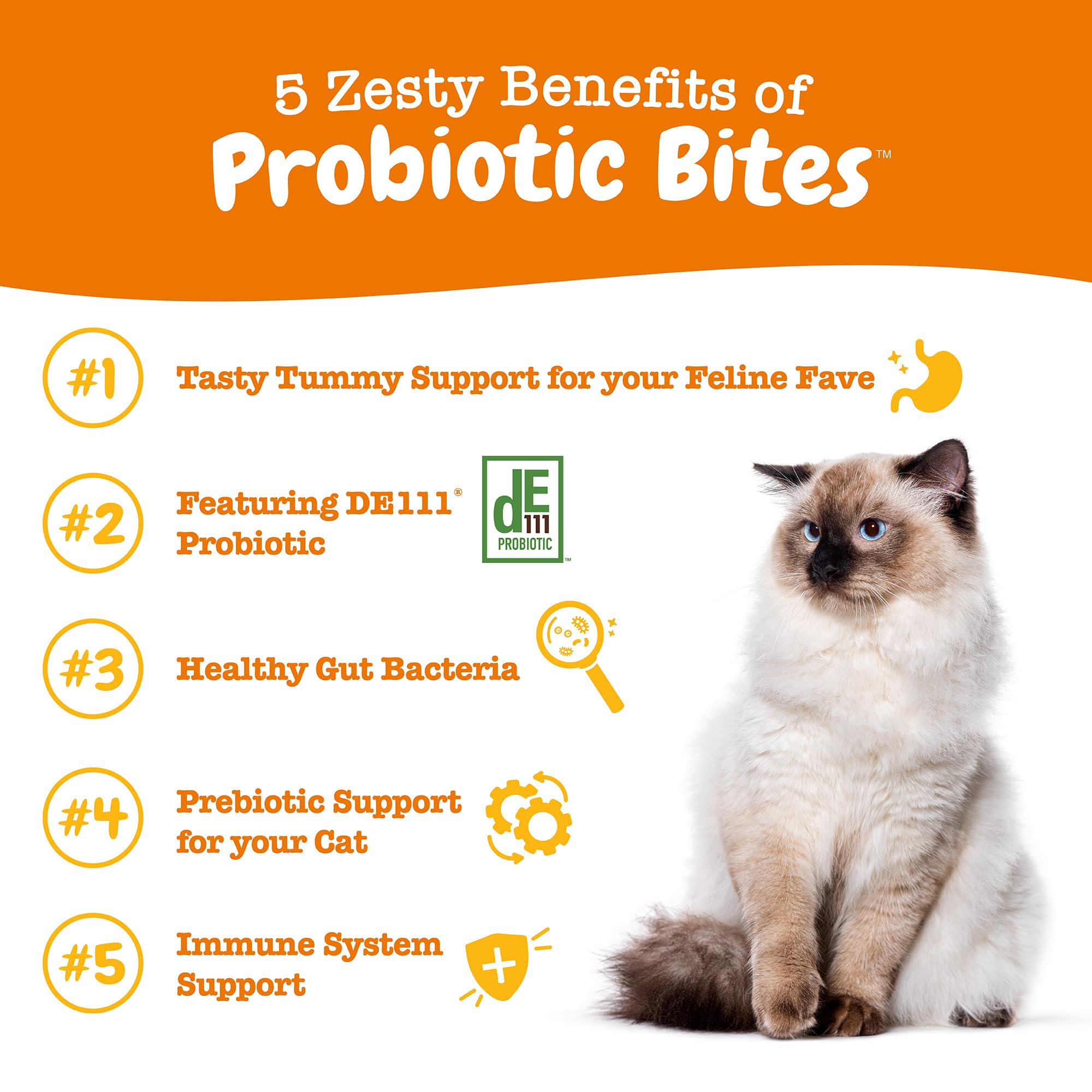 Zesty Paws Probiotic Bites for Cats - Gut Flora & Immune System Support - Cat Supplement with DE111 Bacillus subtilis - Pet Soft Chews with Probiotics & Prebiotics for Digestive Health - 60 Count - image 2
