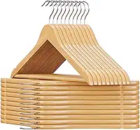 SONGMICS Cabides de madeira maciça, pacote com 20 cabides com entalhes de ombro, barra de calças, gancho giratório de 360°, antiderrapante para jaquetas, camisas, vestidos, UCRW001-20 natural