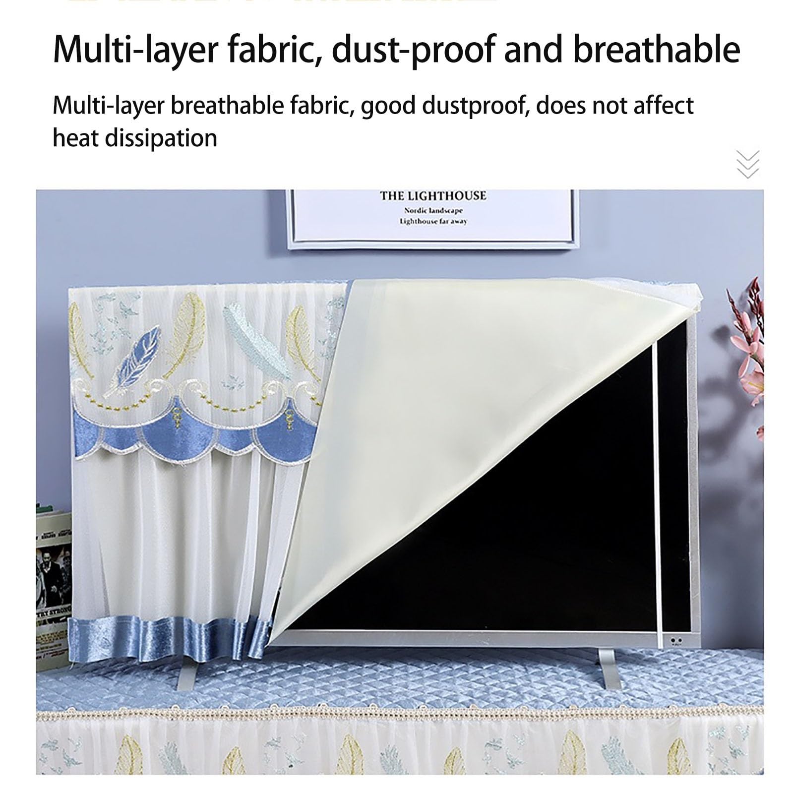 Osłona Przeciwpyłowa do Telewizora na Biurku/ścianie, Praktyczny Przeciwkurzowy Pokrowiec na Telewizor W Wielu Rozmiarach Piękna Dekoracja do Wnętrz(Beige,75inch)