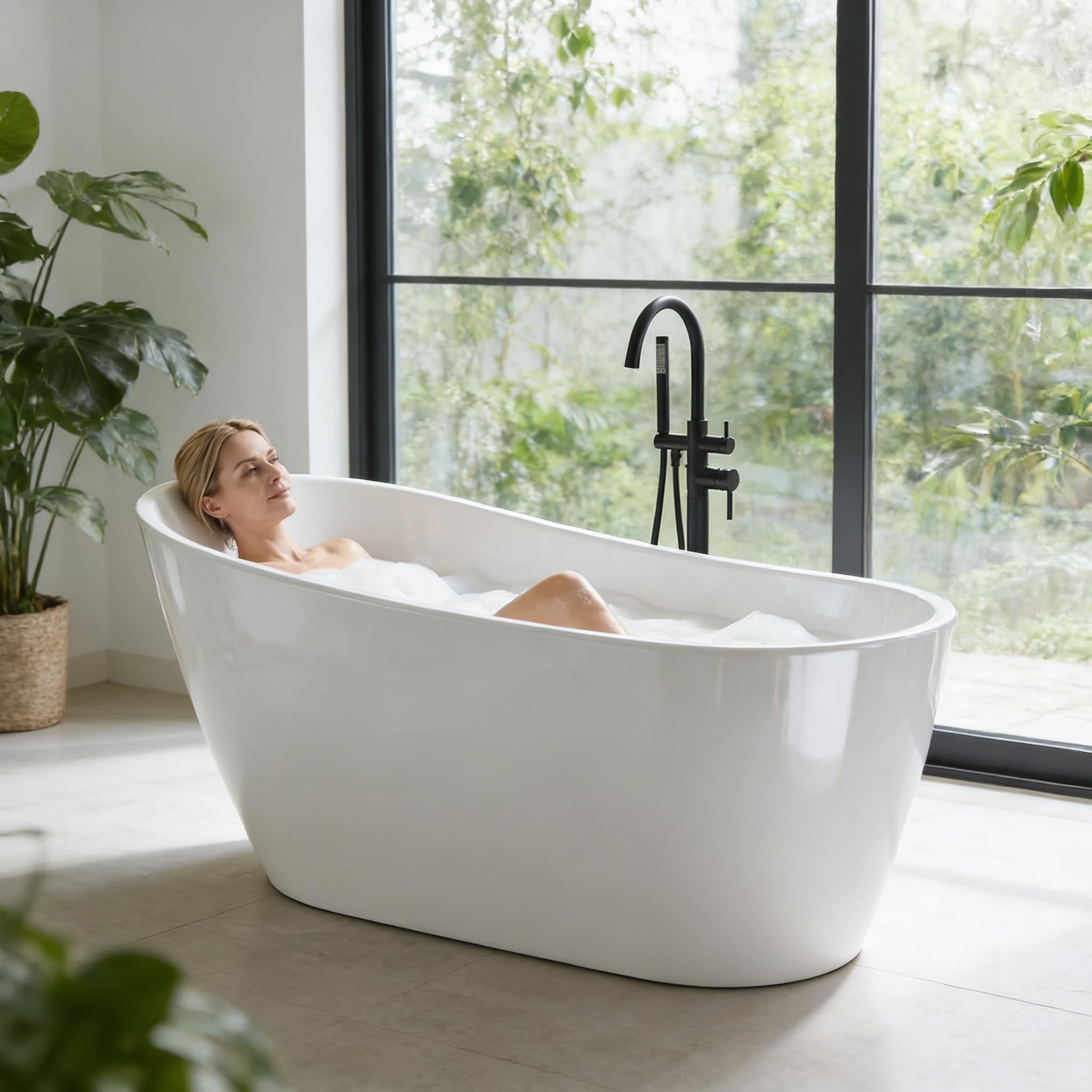 67 in Acrylic Freestanding Bathtub, Soaking Bathtub with Matte Drain and Overflow, Modern Square Tub with Deep Ergonomic Design and Double-Walled Insulation, Double-Walled Insulation, CUPC Certified