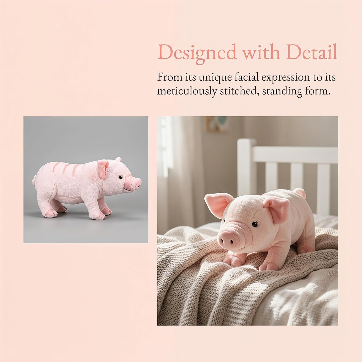ZHONGXIN MADE Pink Pig Plush Toy - 14inch Soft Pig Stuffed Animal, Lifelike Plushie Hugging Pillow Gift for Kids