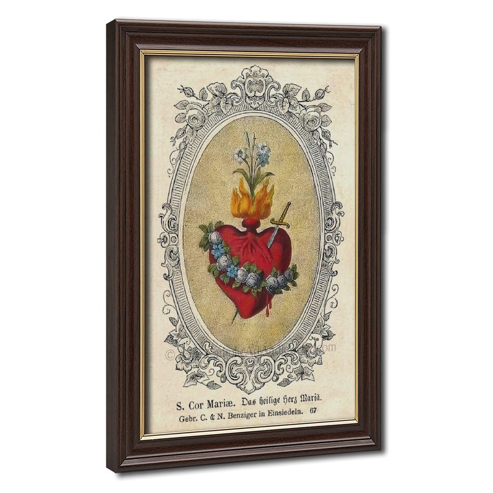 WCYB Immaculate Heart Old Fashioned Sacred Heart of Jesus Christ Prints Posters Canvas Deco Paintings Wall Art For Office Living Room Hangable Frame 12" L X