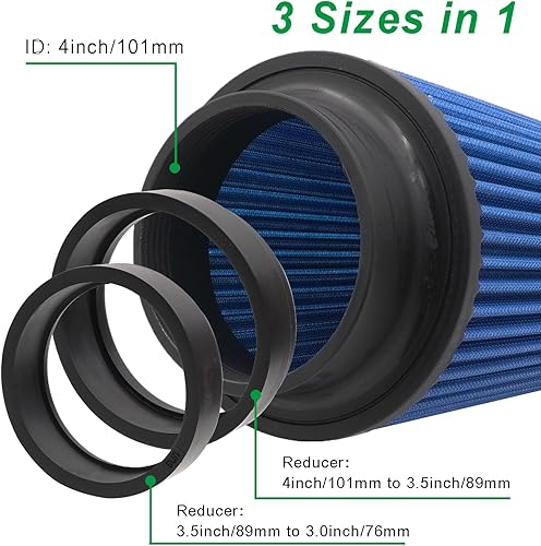 Miniatura 2 de 3 filtros de entrada de aire frío de 3.5 y 4 pulgadas, filtros de aire de cono de rendimiento de 2.992 in, 3.504 in, 3.976 in, universales para