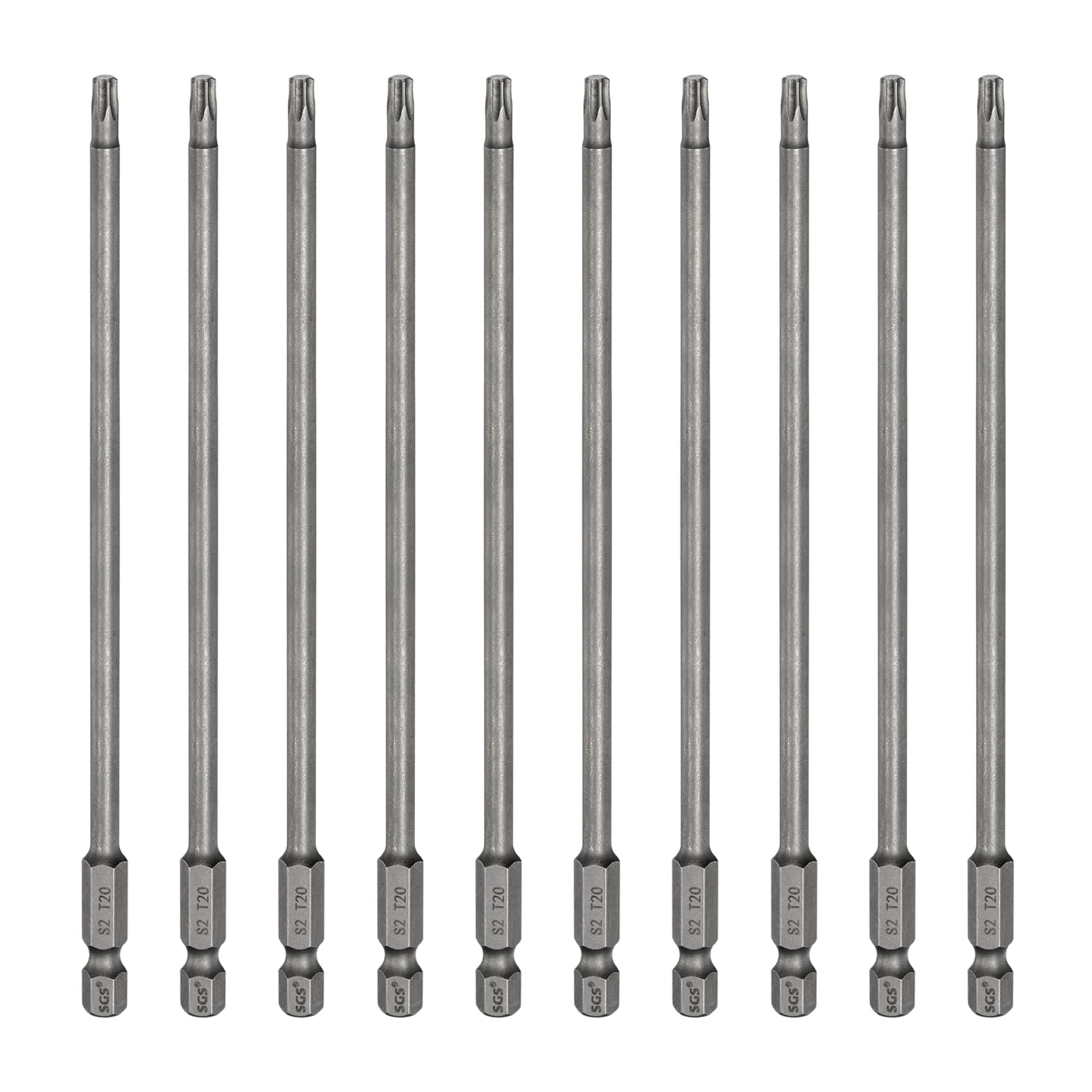 sourcing map 10pcs T20 Torx Head Screwdriver Bit 1/4" Hex Shank 6" (150mm) Long Magnetic No Hole Tip Tamper Proof 6 Point Star Screw Driver Drill Bits S2 Steel Industrial Power Screwdrivers