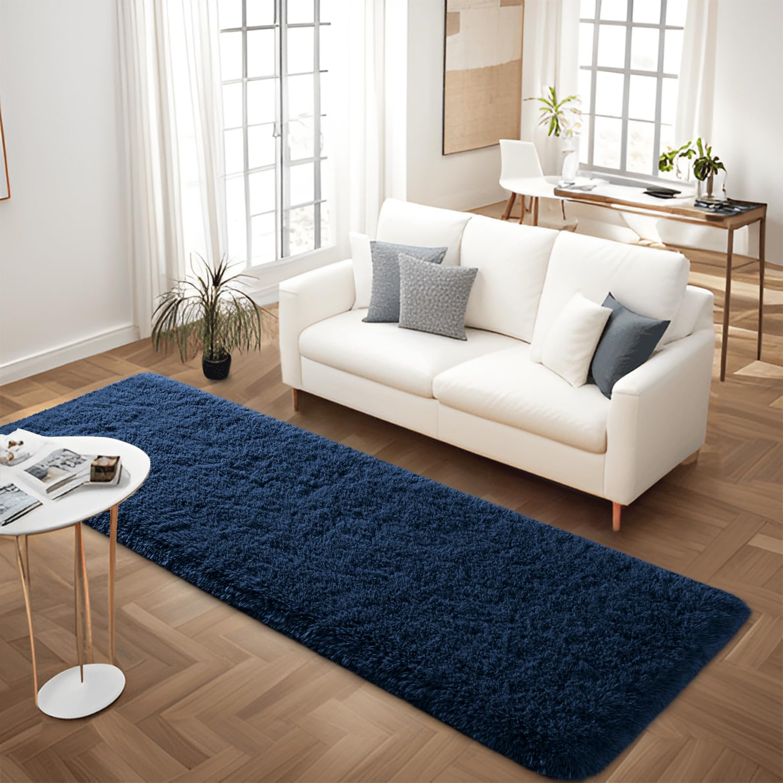 FALARK Soft Navy Blue Runner Rugs for Bedroom, 2x4 ft Bedside Rug Plush Fluffy Carpets, Shag Furry Modern Area Rug Carpet for Living Room Girls Kids Room Nursery Home Decor, Navy Blue — image 1