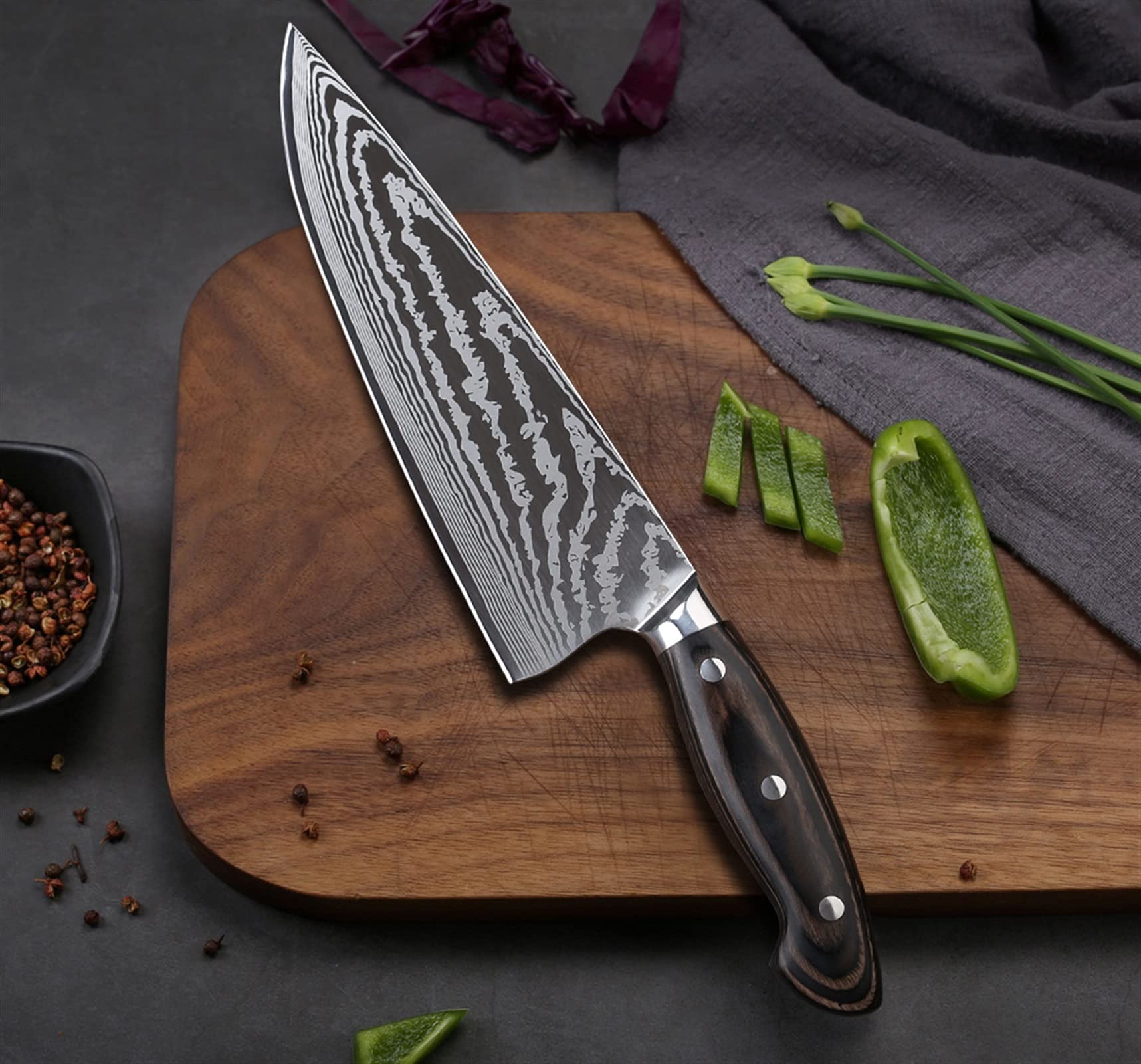 8 pollici Pro Kitchen Knives Super Sharp Chef coltello L Damasco modello in acciaio inox Giapponese Giapponese Cucina Strumenti di cucina Cucina (Color : Knife Sets - 5pcs)