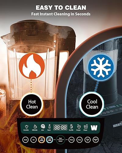 Miniatura 4 de WantJoin Licuadora de cocina caliente y fría de 60 onzas, licuadora de alta velocidad de 24000 RPM con 9 programas de un solo toque, máquina de