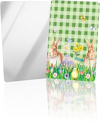 OComster Easter Bunny Compact Mirror Bulk Mini Card Mirror, Spring Floral Eggs Grass Green Checkered Small Compact Mirror for Purse, Rectangular Handheld Pocket Makeup Mirror