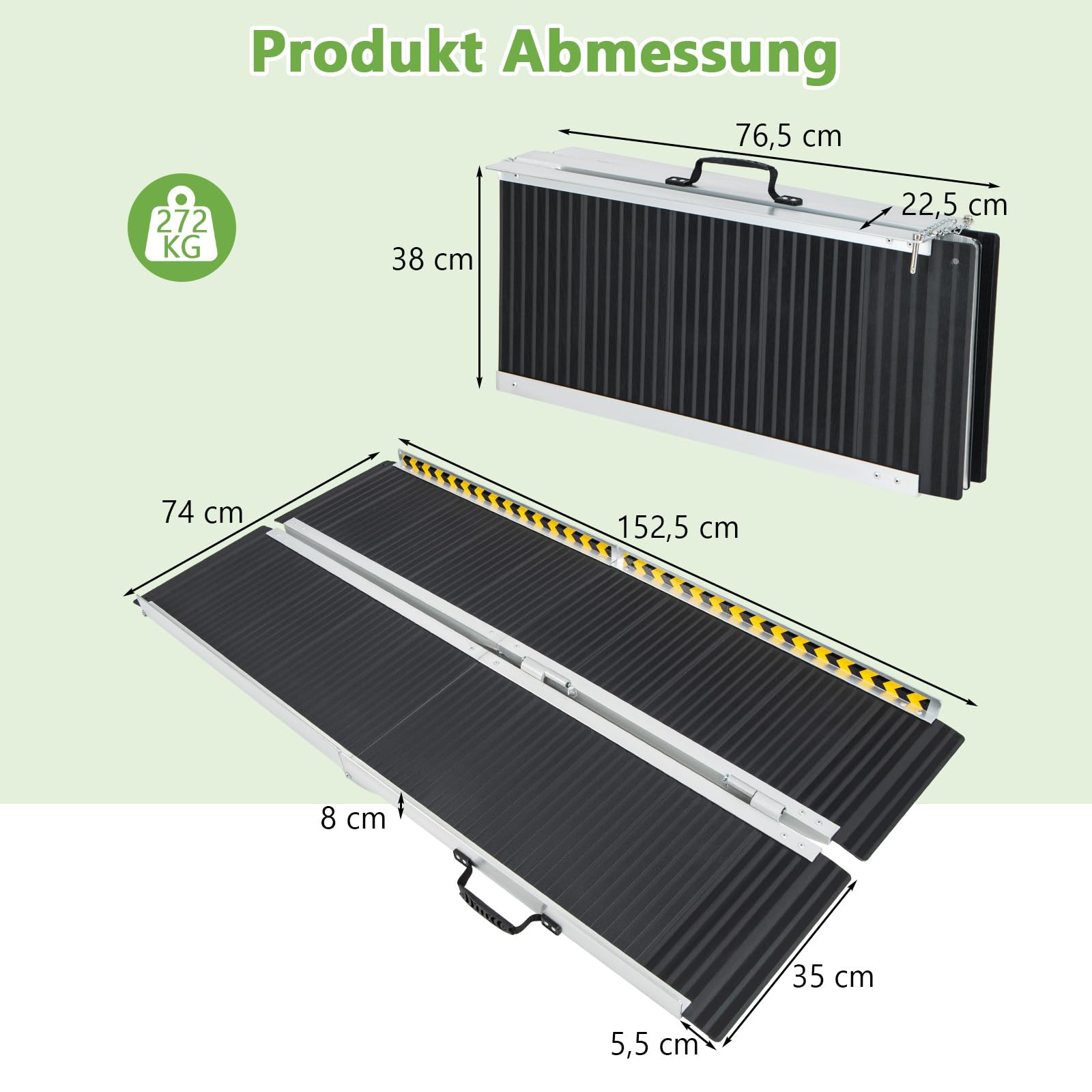 GOPLUS Rampa dla wózków inwalidzkich z aluminium, przenośna rampa aluminiowa z płytą przejściową, antypoślizgową powierzchnią i odblaskową naklejką ostrzegawczą, składana rampa na schody, bagażnik