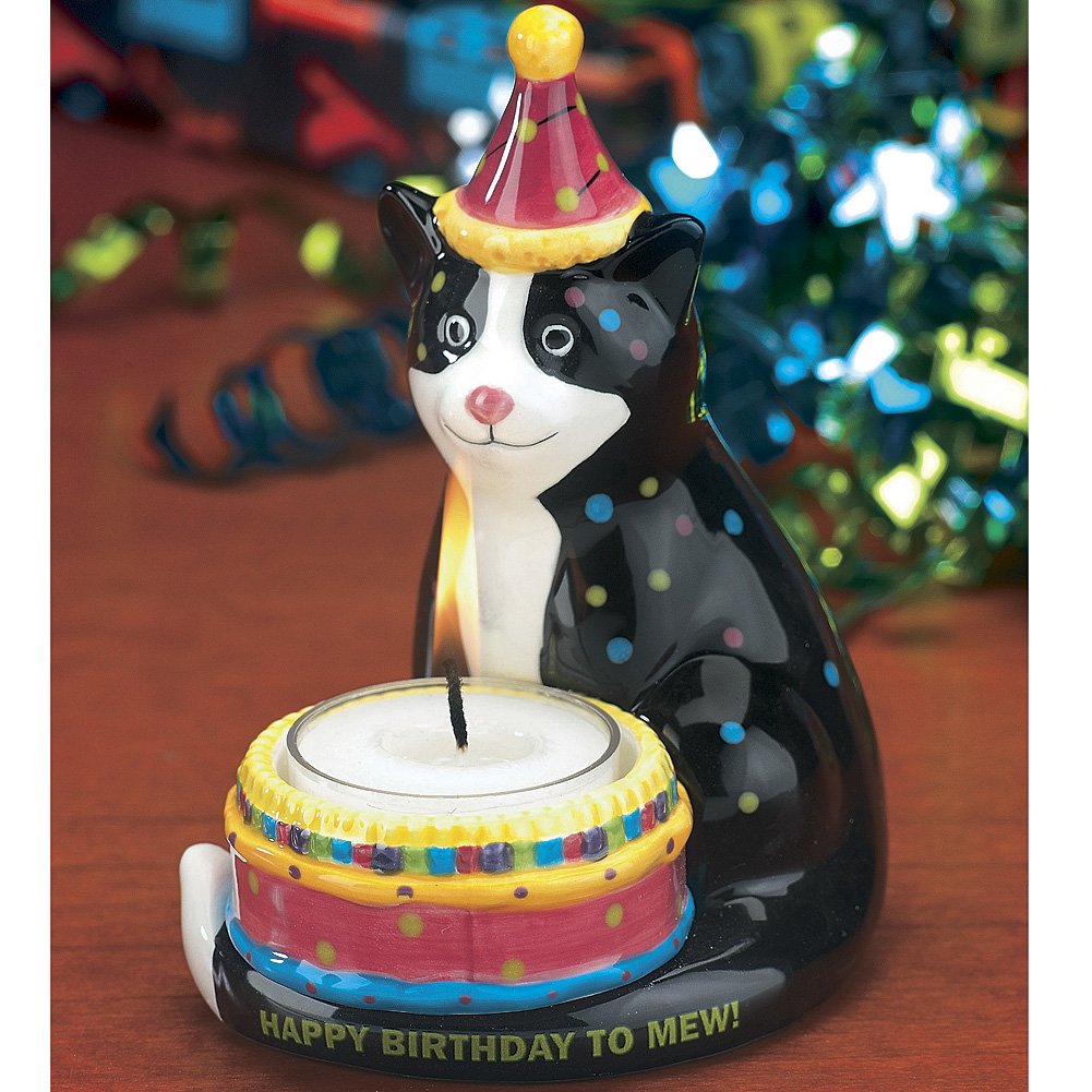 Amazon Com Happy Birthday To Mew Cat Shaped Ceramic Collectible Candle Holder Home Kitchen