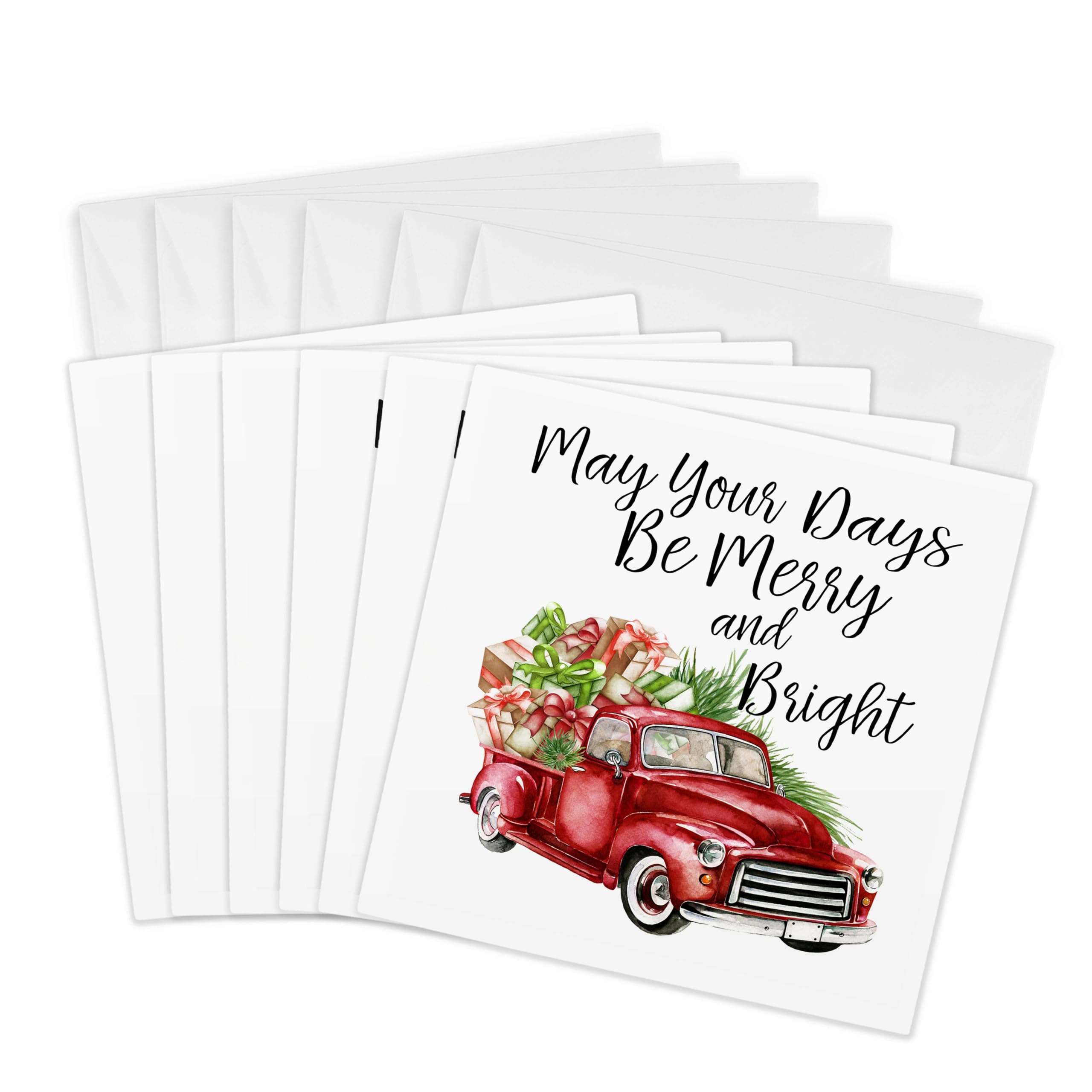 3dRose gc_263634_1 6 x 6-Inch"May Your Days Be Merry and Bright Watercolor Christmas Truck" Greeting Card (Pack of 6)