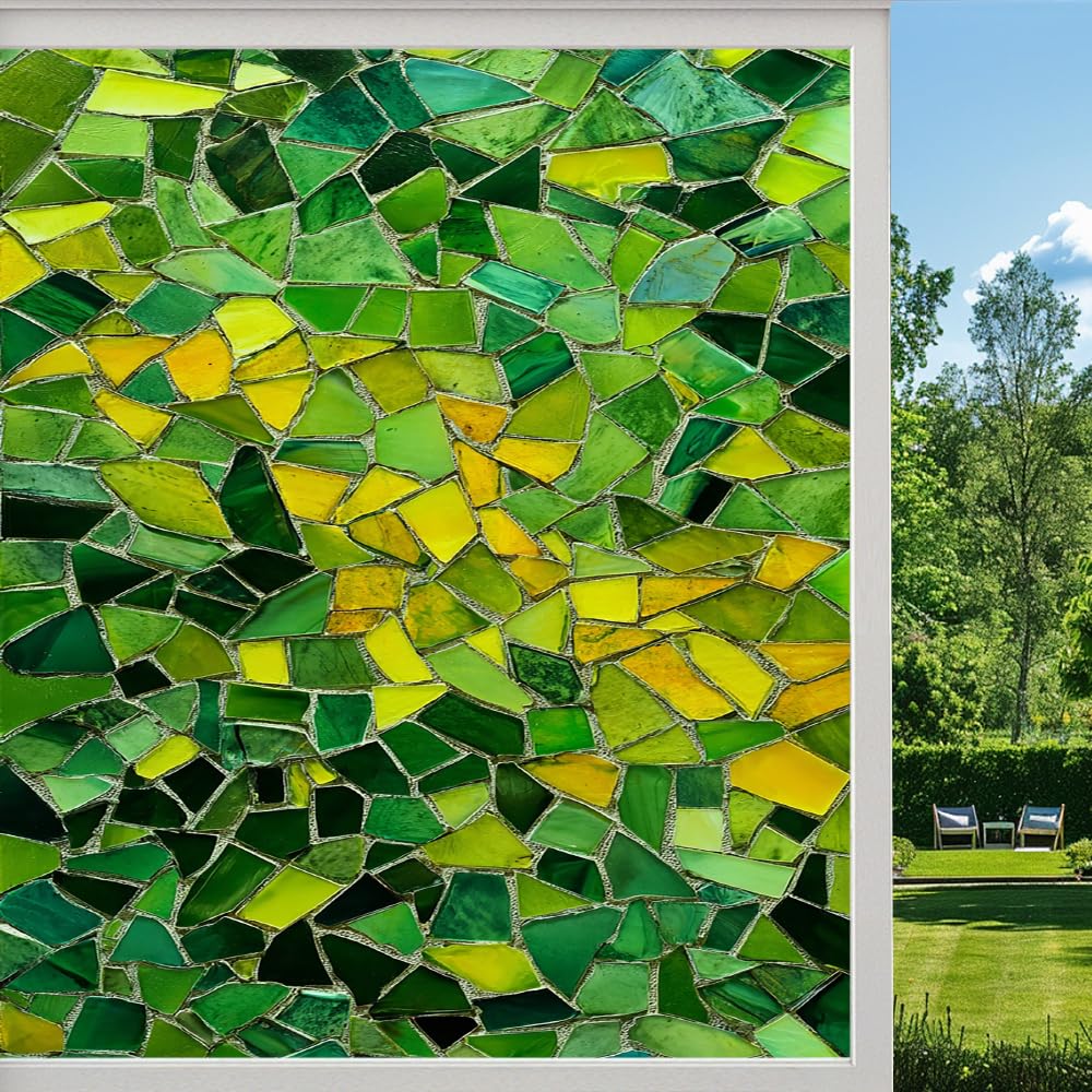 Pmlbaous Abstract Geometry Frosted Window Film, Color Block Fragment Stained Glass Privacy Film, Heat Insulation Self-Adhesive Vinyl For Bathroom Office, （80X140cm）