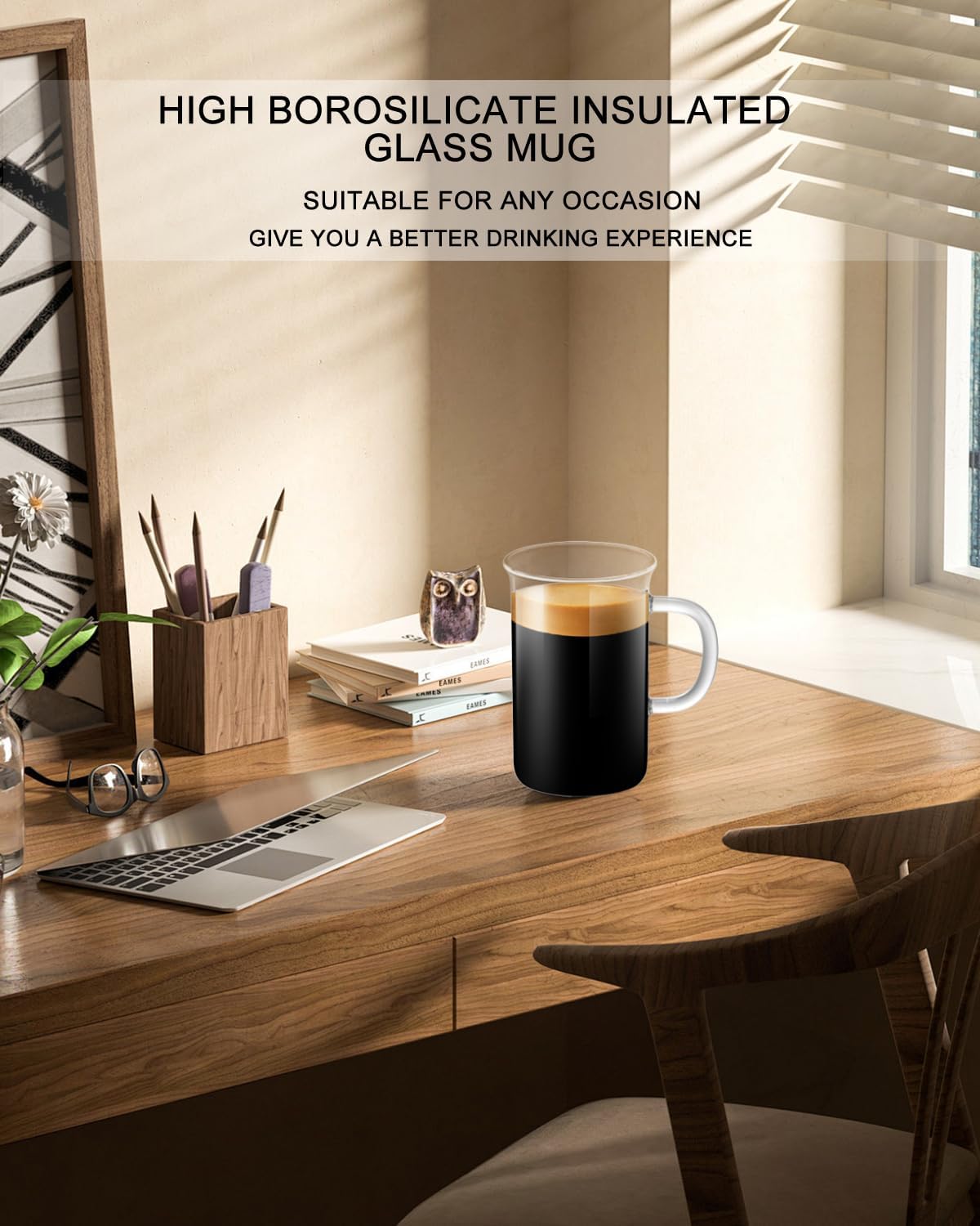 LUXU Glass Coffee Tea Cups(Set of 4)-13 oz,Clear Glass Mugs,Tall Drinking Glasses for Cappuccino,Latte,Espresso,Lead-free Drinking Glasses Great for Juice,Water,Beer,Milk Hot And Cold Drinks - Image 6