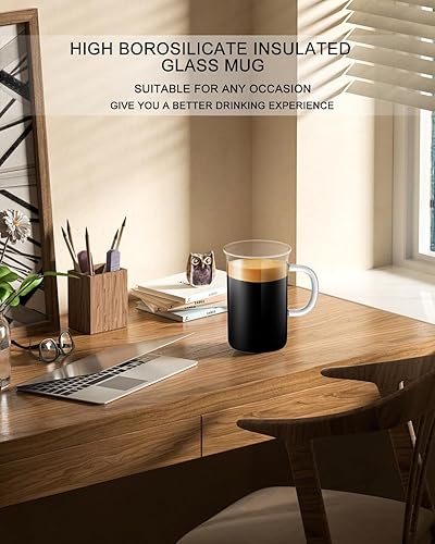 Miniatura 6 de LUXU Copas de vino sin tallo de doble pared (paquete de 4) de 11 onzas, tazas de té de café con capa aislada, taza de vidrio de doble pared, copas