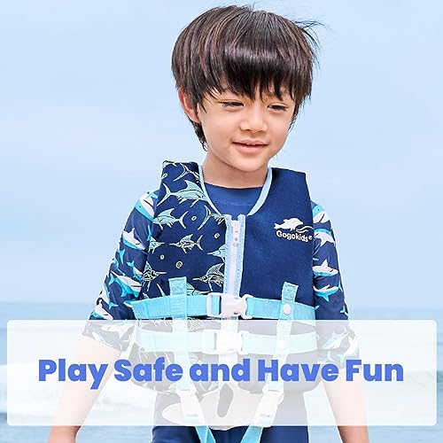 Vista 16 de Gogokids Chaqueta salvavidas para niños y niñas, traje de baño flotante