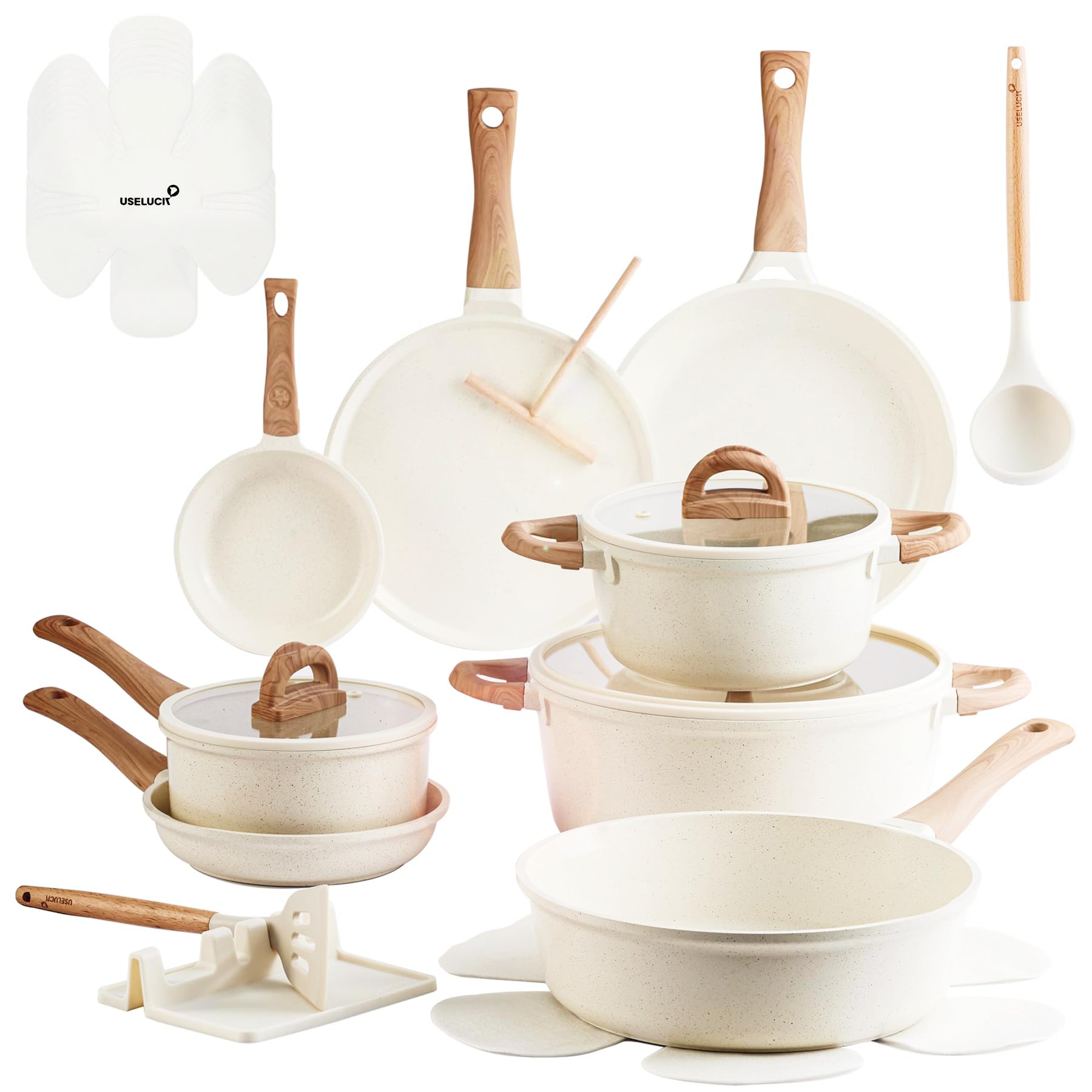 USELUCK 22 piece gray granite ceramic cookware set