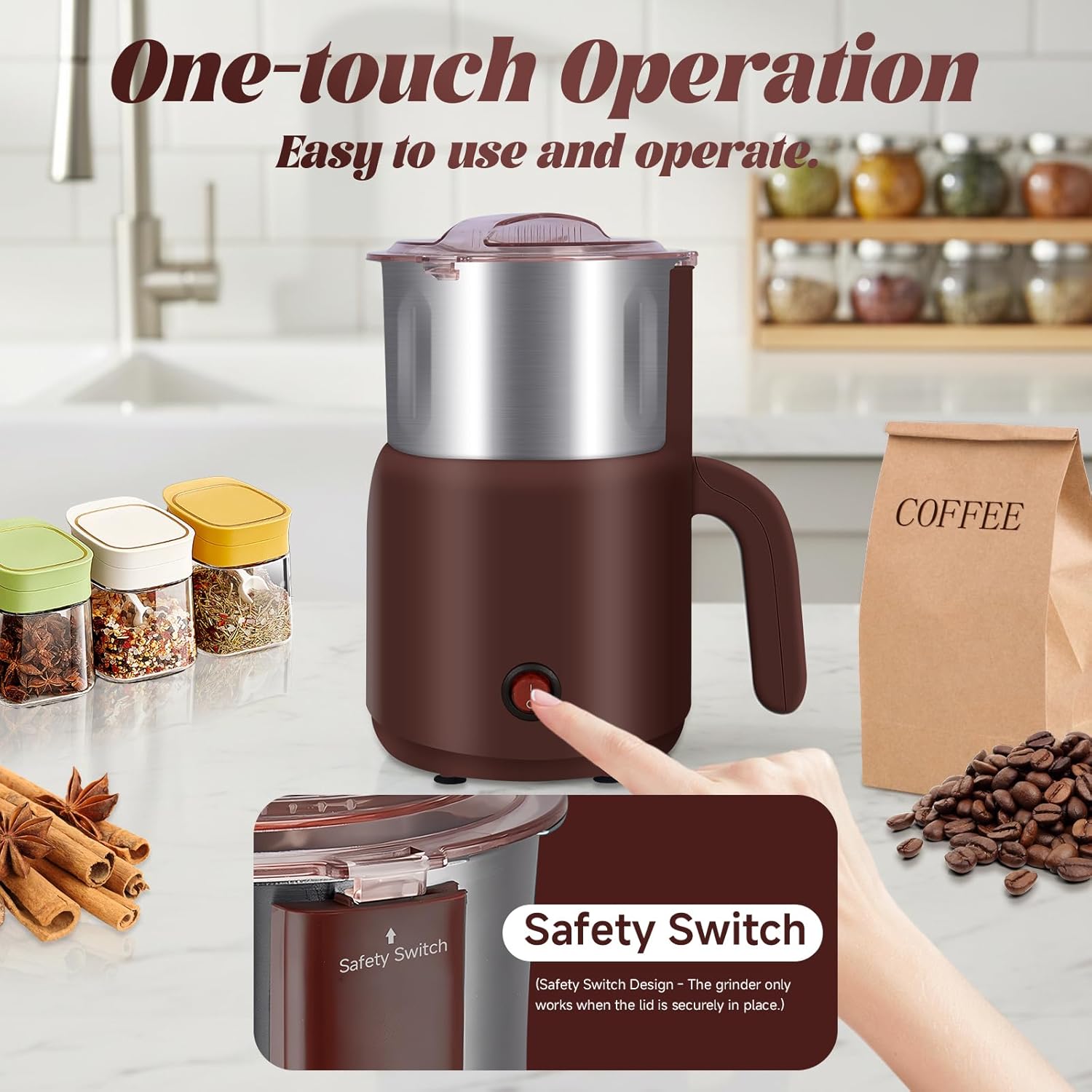 Electric Spice Grinder - 800W Versatile Grain Dry Grinder for Kitchen, Safety and Overheating Dual Protection, Suitable for Grinding Spices, Coffee, Herb, Grain (Coffee)