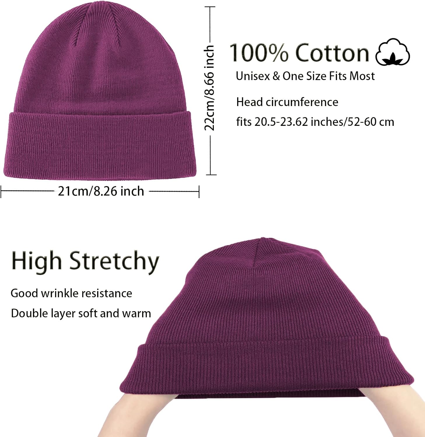 100% Cotton Beanie Hats for Women Men Winter Soft Warm Knit Cuffed Hats Fisherman Beanie Skull Cap Unisex - Image 2