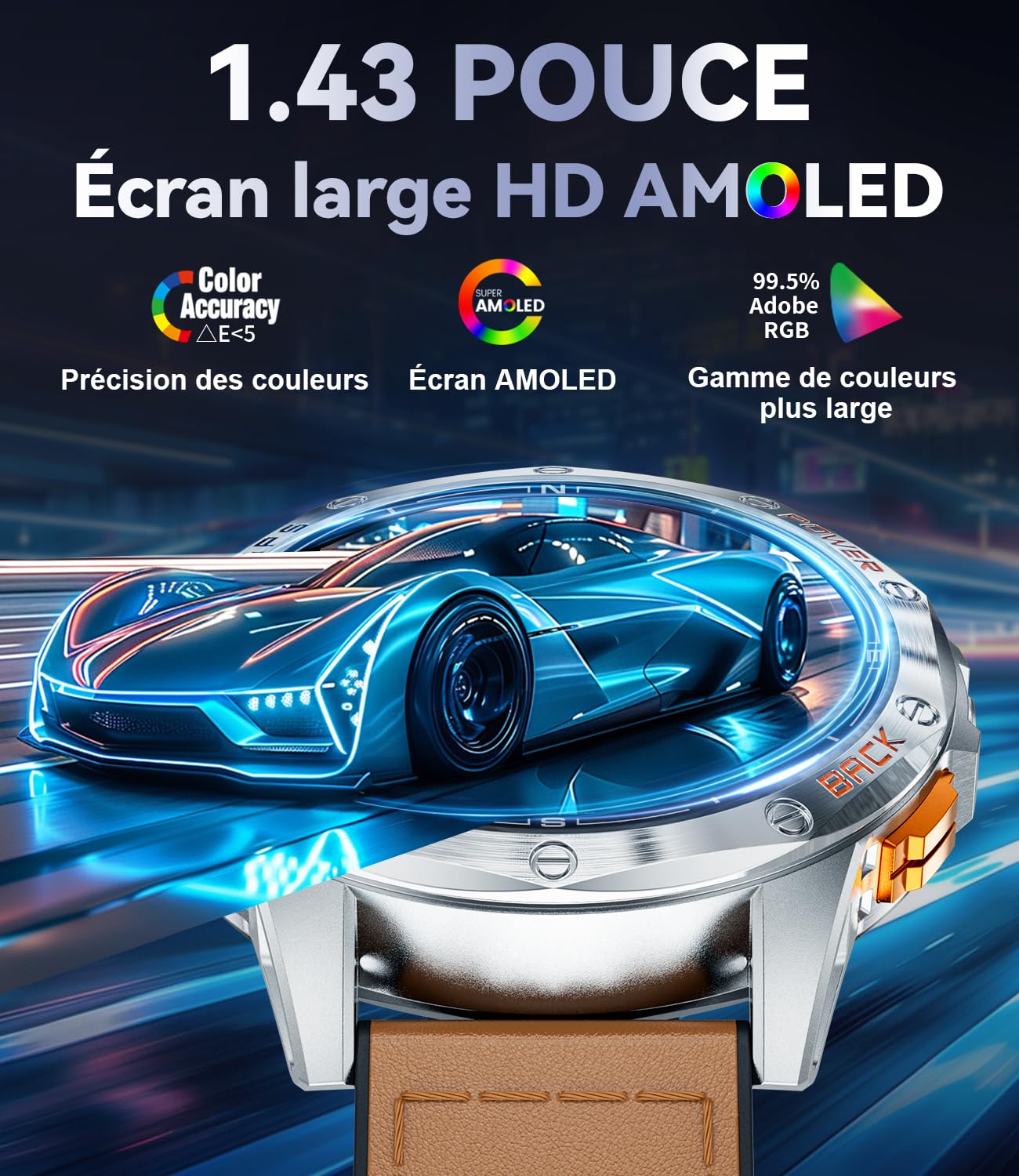 ESFOE Orologio da corsa GPS uomo, torcia LED, 530 mAh, AMOLED 10 ATM, smartwatch militare con bussola, barometro, frequenza cardiaca, SpO2, monitoraggio del sonno per Android