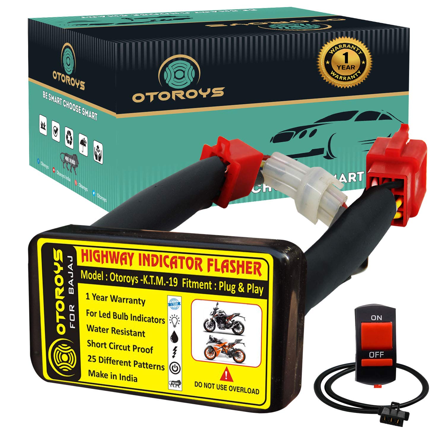 OTOROYS 1 Year Warranty Plug and Play Highway Indicator Flasher Hazard With 25 Flashing Pattern For (For KTM DUKE AND RC (2018 Above Modals))