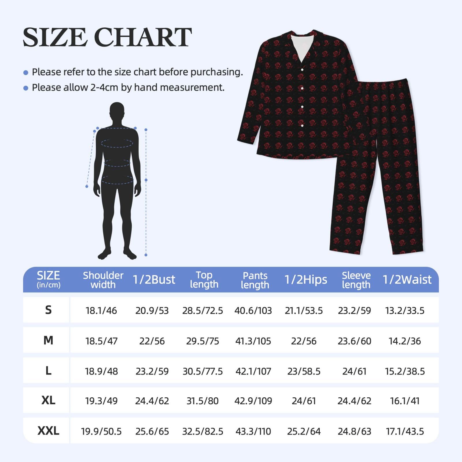 Conjunto de pijama de manga larga para hombre con estampado de rosas rojas y rosas, ropa de dormir transpirable y cómoda