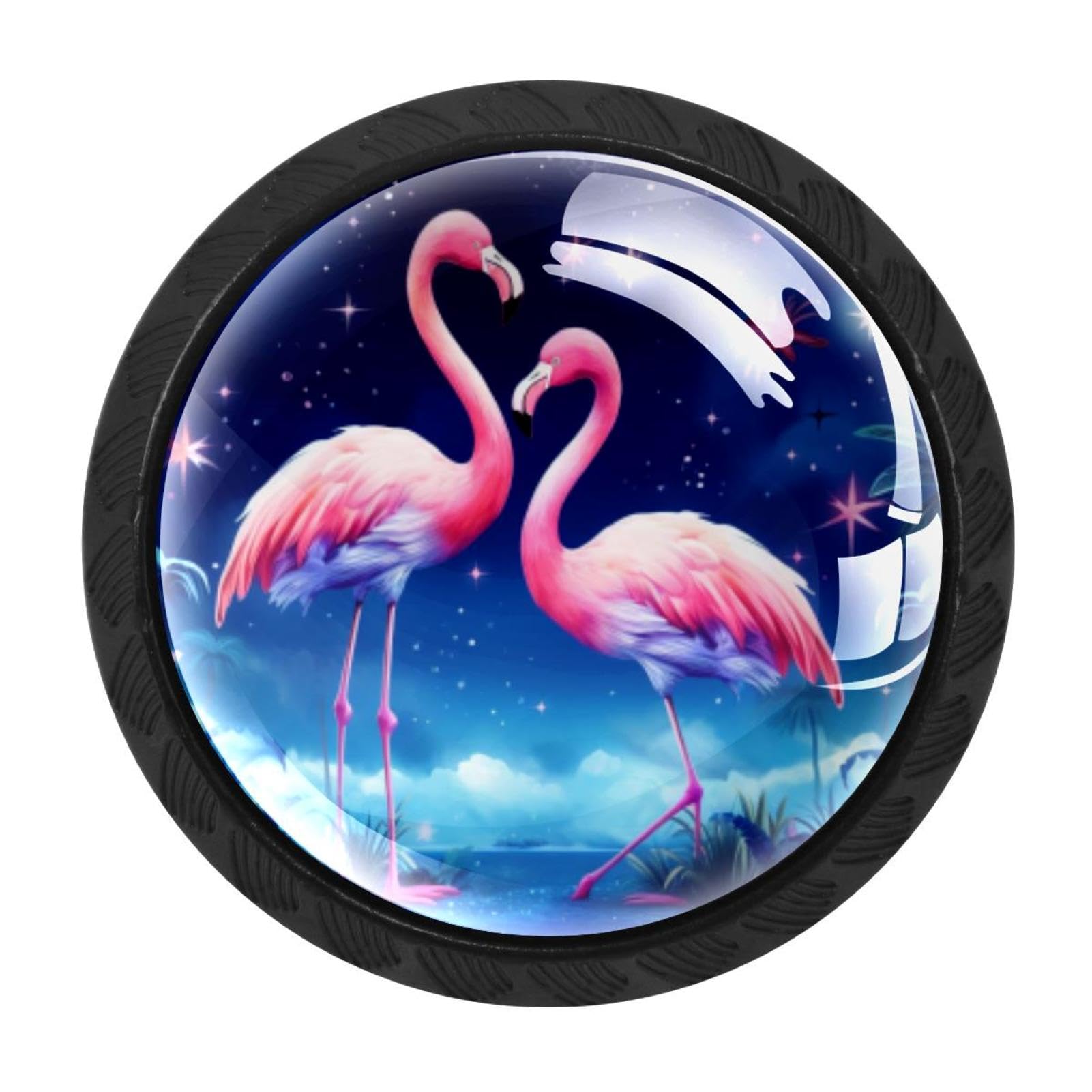 CHENZZZZ 4 Pack Black Starry Flamingos Kitchen Handles, Cabinet Pulls Hardware for Cupboard Drawer Knobs Dresser Pulls