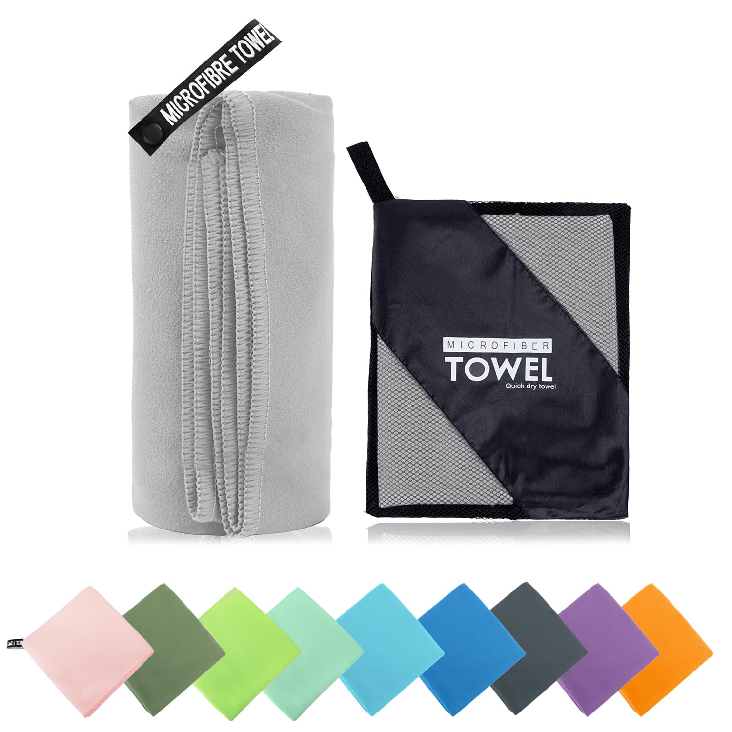 ZIUDBOC Microfiber Travel Towel, Soft Lightweight Quick Dry Towel, Super Absorbent Compact Travel & Sports & Beach Towels for Camping, Backpack, Gym, Swimming, Yoga, Hiking (L:24"×48" -Light Gray) — image 1