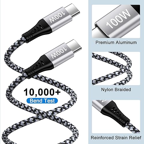 Miniatura 9 de Cable USB tipo C Samsung de 6 pies para OnePlus 11R1110 ProNord N300, 1 paquete de 100 W 5A USB C a USB C cable de carga rápida de nailon trenzado