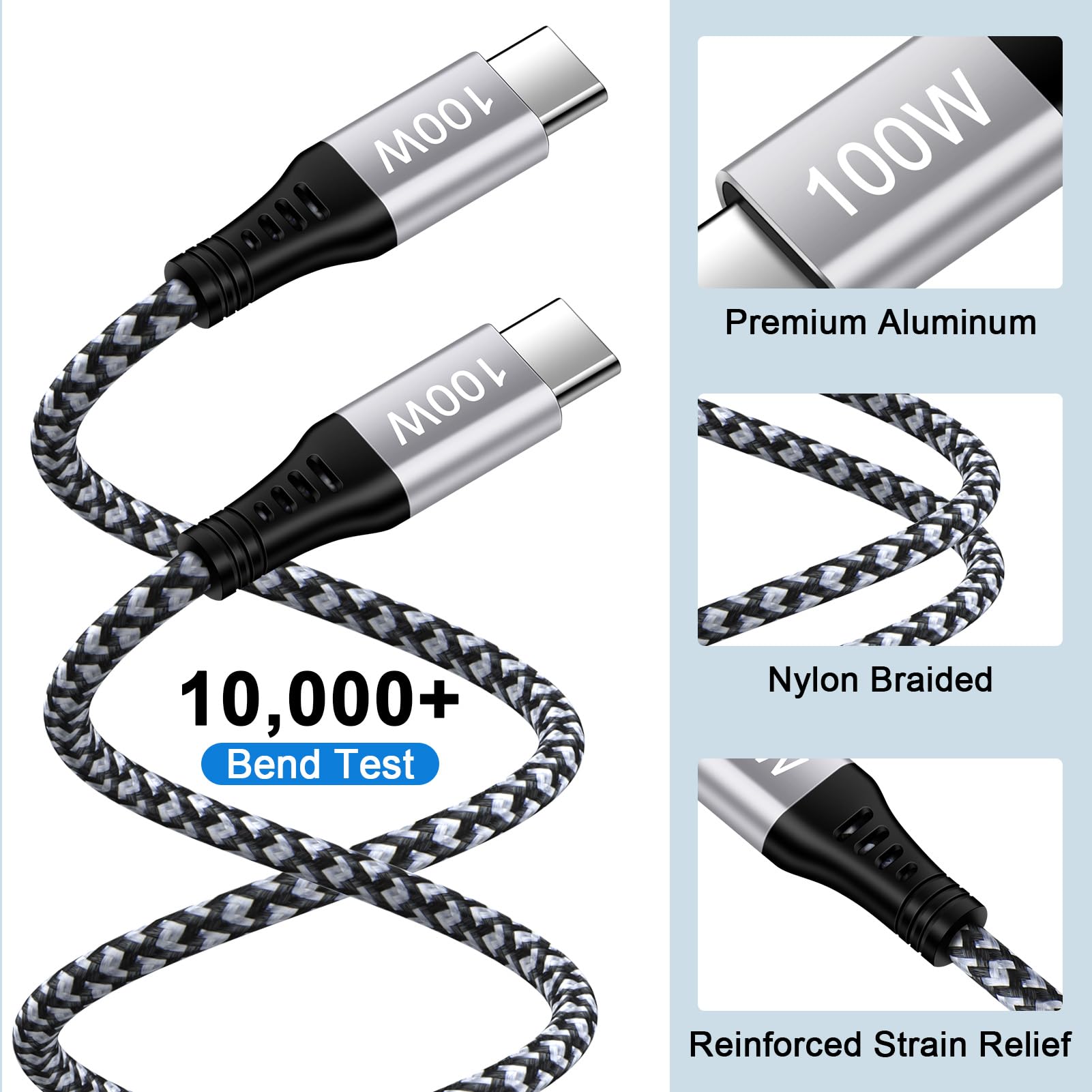 Pixel 100W Type C to Type C Cable for Google Pixel 8a 8 Pro 7a 7 Pro 6 Pro, 6ft PD 5A Fast Charging USB C to USB C Cable Nylon Braided Type C Cable for iPhone 15,Samsung S24 S23 S22 A55 A15 A14 A54